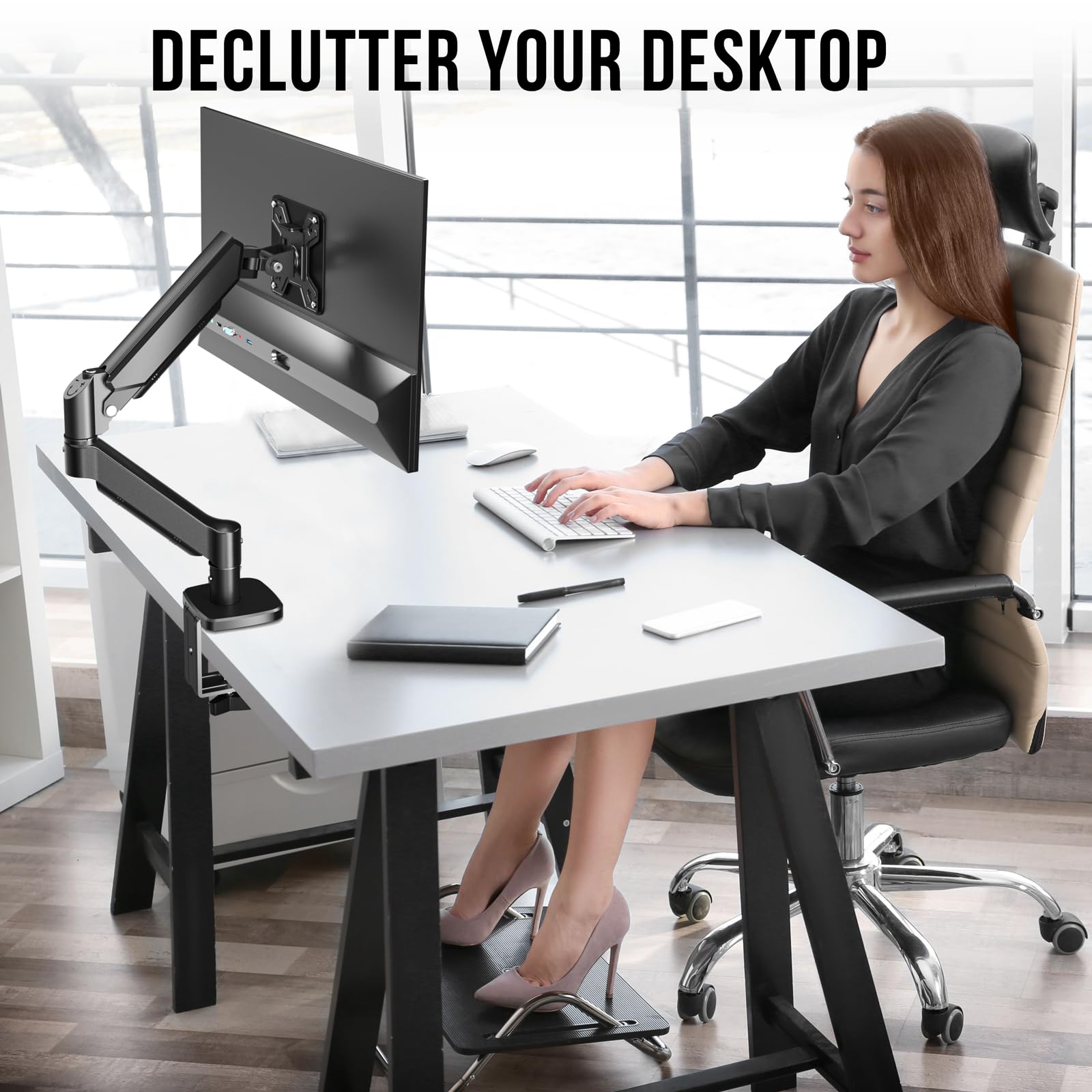 Ergonomic Monitor Stand for Desk - Adjustable Monitor Arm with C Clamp & Grommet Mounting Base for 13-32 Inch Computer Screens (Up to 19.8lbs) - Perfect for Home Office, Gaming Setup & Workspace Organization