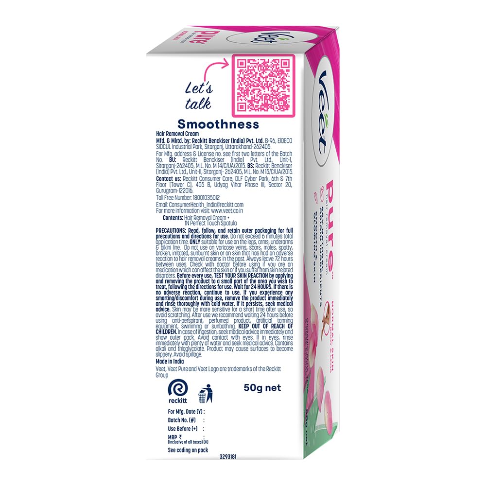 Veet Pure Hair Removal Cream for Women - Gentle Formula for Normal Skin, 50g | Safe for Legs, Underarms, Bikini Line & Arms | At-Home Smooth Skin Solution for Quick Hair Removal