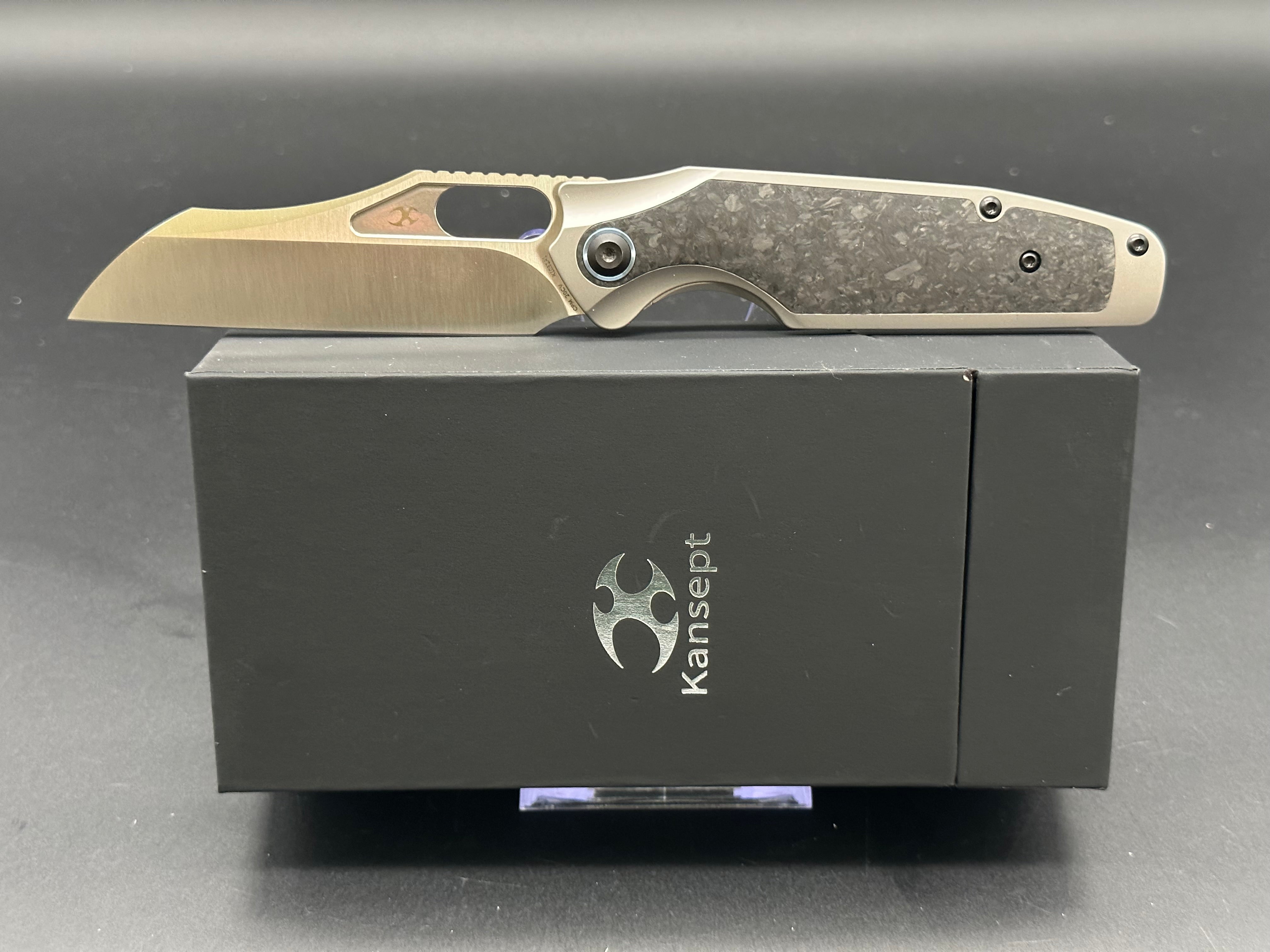 KANSEPT Tuckamore Titanium & Shred Carbon Fiber Folding Knife - EDC Pocket Knife for Outdoor Camping, Hiking, and Everyday Carry