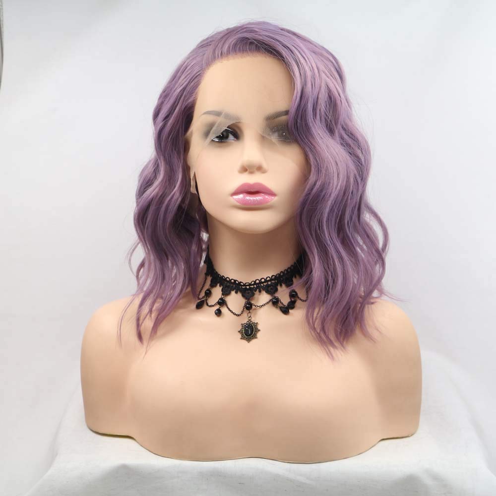 Melody Mixed Purple Short Wavy Synthetic Lace Front Wig for Women & Girls | Heat Resistant Cosplay Wig (14