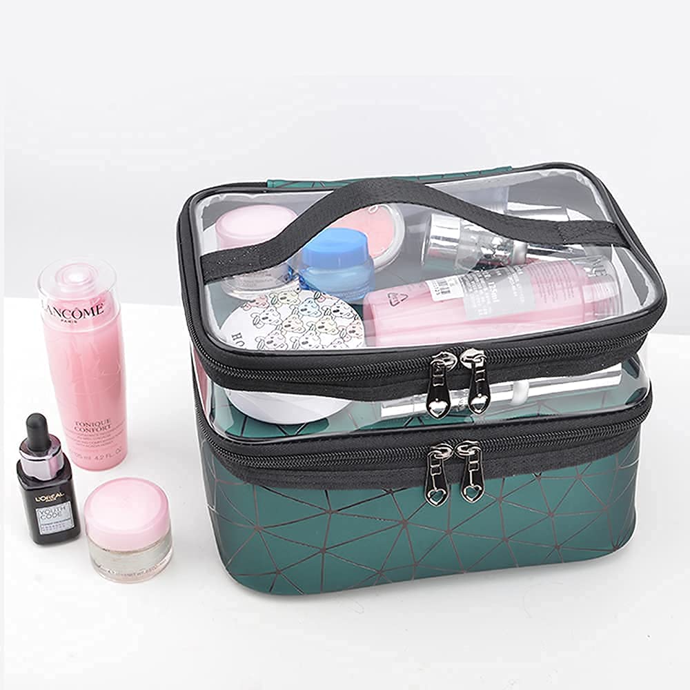 Koyet Double Layer Travel Makeup Bag - Waterproof Cosmetic Organizer & Toiletry Case for Women (Multi Color) | Perfect for Air Travel, Gym, Beach & Daily Essentials Storage