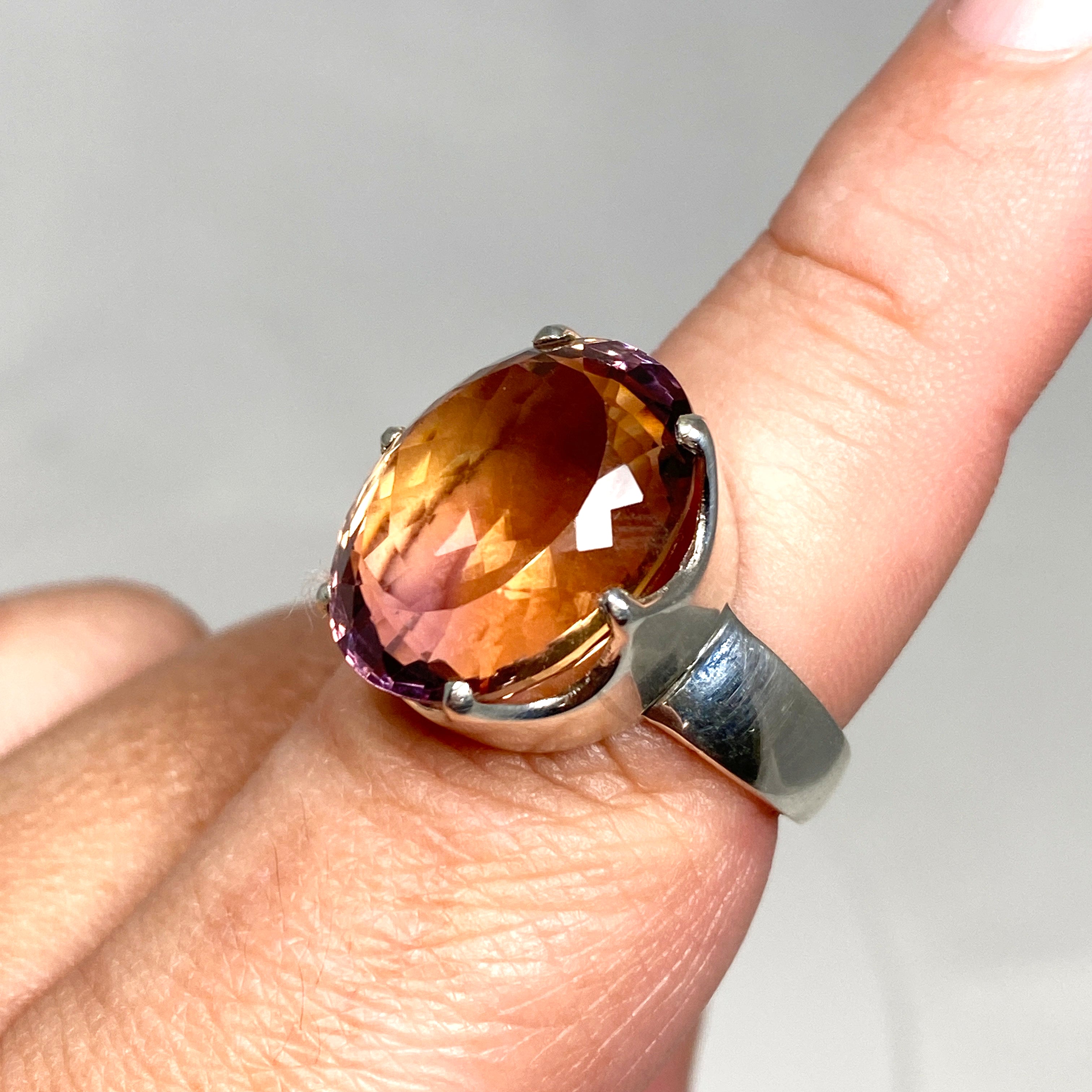 Ametrine Oval Faceted Ring Size 8.5 - Natural Gemstone Jewelry for Women, Elegant Purple & Yellow Gold Plated Wedding Band - Perfect for Engagement, Anniversary & Special Occasions