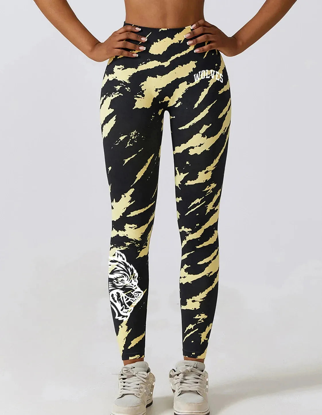 Darc Women's Seamless Gym Leggings - High Waist Elastic Workout Tights for Women, Breathable Summer Yoga Pants with Wolf Print Design - Perfect for Fitness, Running & Lounge Wear
