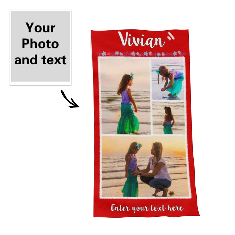 Custom Photo Beach Towel for Women - Personalized Bath Towel with Text & Picture - 30x60 Inch Large Towel - Perfect for Pool, Beach, Vacation & Gifts