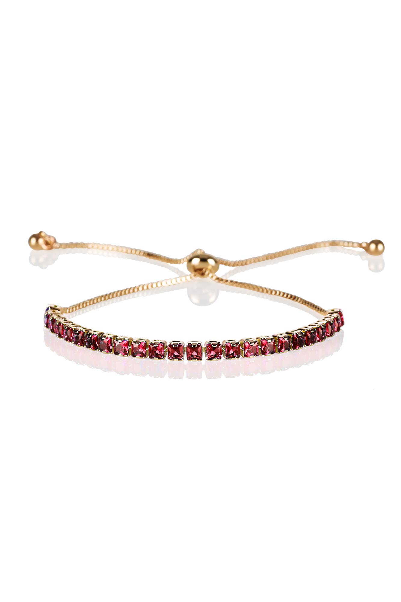 ZAVANA Adjustable Gold Bracelet for Women with Red Stones - Delicate Beaded Jewelry with Adjustable Fastening - Perfect for Casual Wear, Office, and Special Occasions