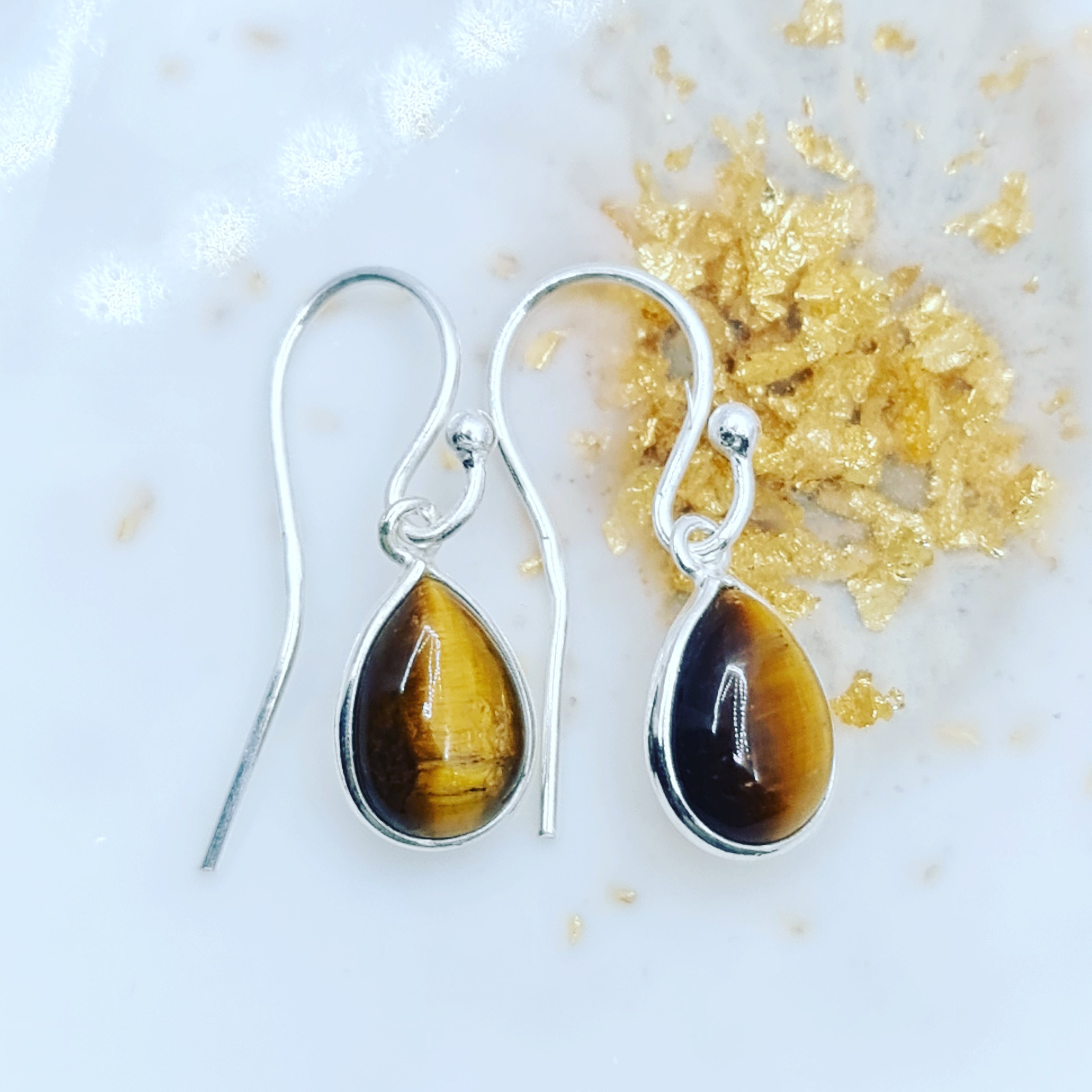 Golden Tigers Eye Stone Drop Earrings - Handmade Tear Drop Dangle Earrings for Women - Boho Chic Jewelry for Everyday Wear & Special Occasions