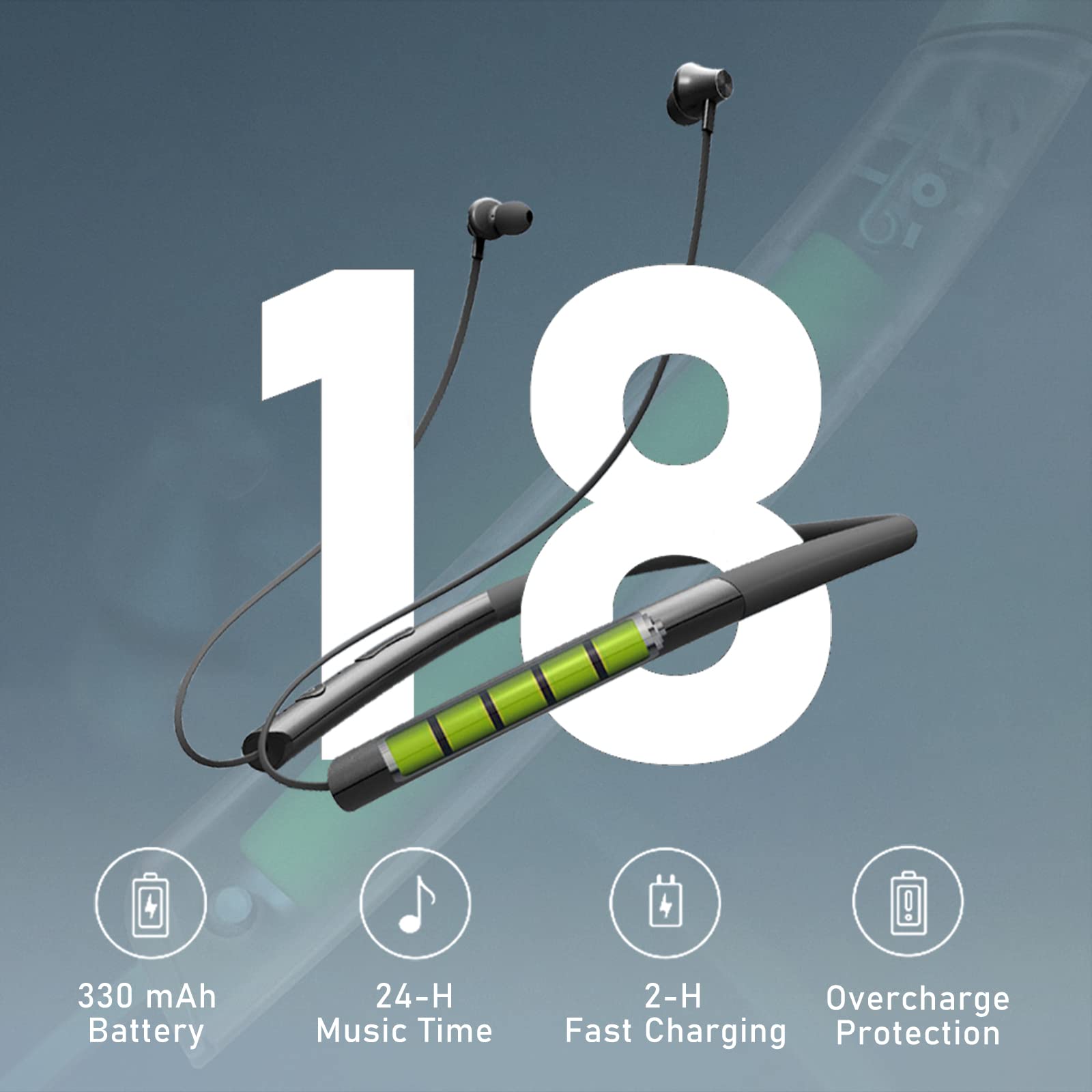 Wireless Bluetooth Earbuds with Noise Cancelling Mic & 400H Standby - Neckband Sports Headphones for Running, Gym & Workout | Perfect for Commuting, Travel & Office Use