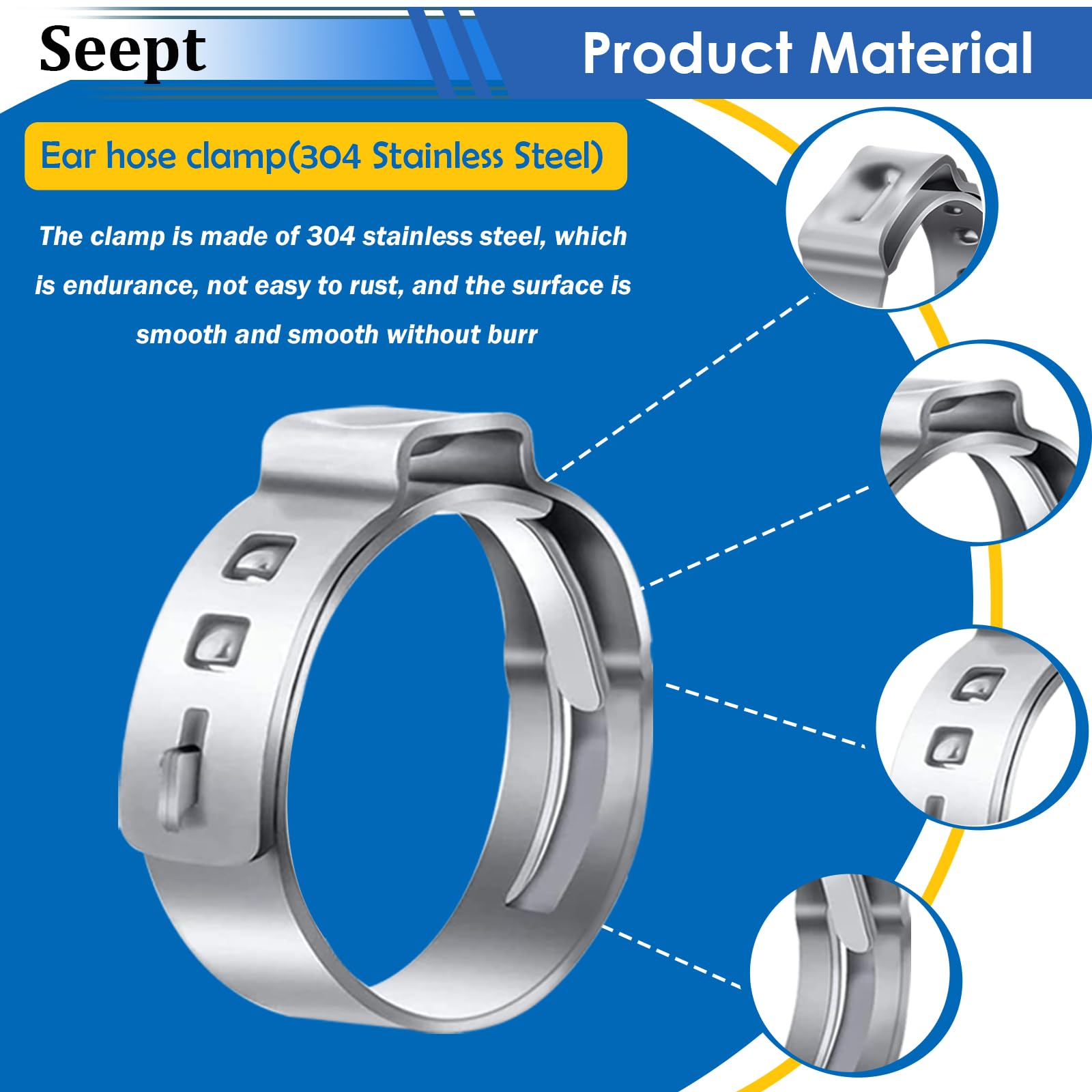 605Pcs 22 Sizes 304 Stainless Steel Single Ear Hose Clamps Assortment Kit (5.3-33.1mm) - Perfect for Automotive, Home Appliance, Water Pipe & Fuel Line - Stepless Crimp Clamps for Secure Leak-Proof Connections