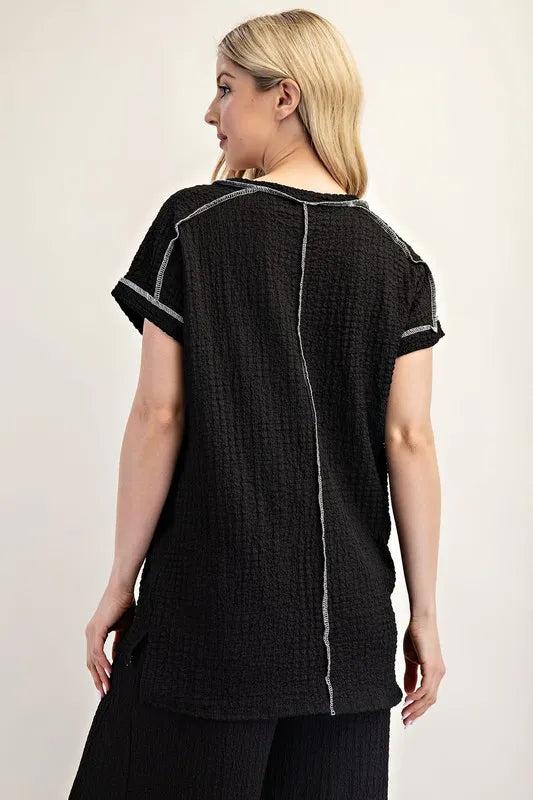 Celeste Plus Size Relaxed Fit Textured Short Sleeve Top for Women | Comfortable Casual Blouse for Everyday Wear, Office & Outings