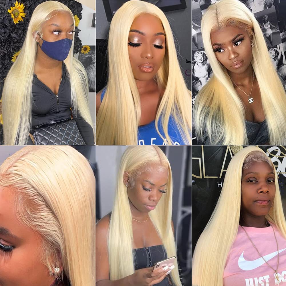 ANDRIA Blonde 13x4 HD Lace Front Wig - 26 Inch Long Straight Synthetic Hair with Pre-Plucked Hairline & Baby Hair | Heat Resistant Glueless Lace Wig for Black Women | Perfect for Daily Wear, Cosplay, Parties & Special Occasions