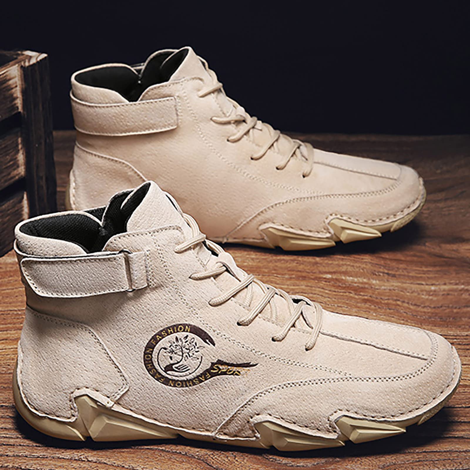 Men's High Top Leather Sports Shoes - Korean Style Spring & Autumn Trainers for Running & Casual Wear | Durable Short Boots for Gym, Workout & Daily Use