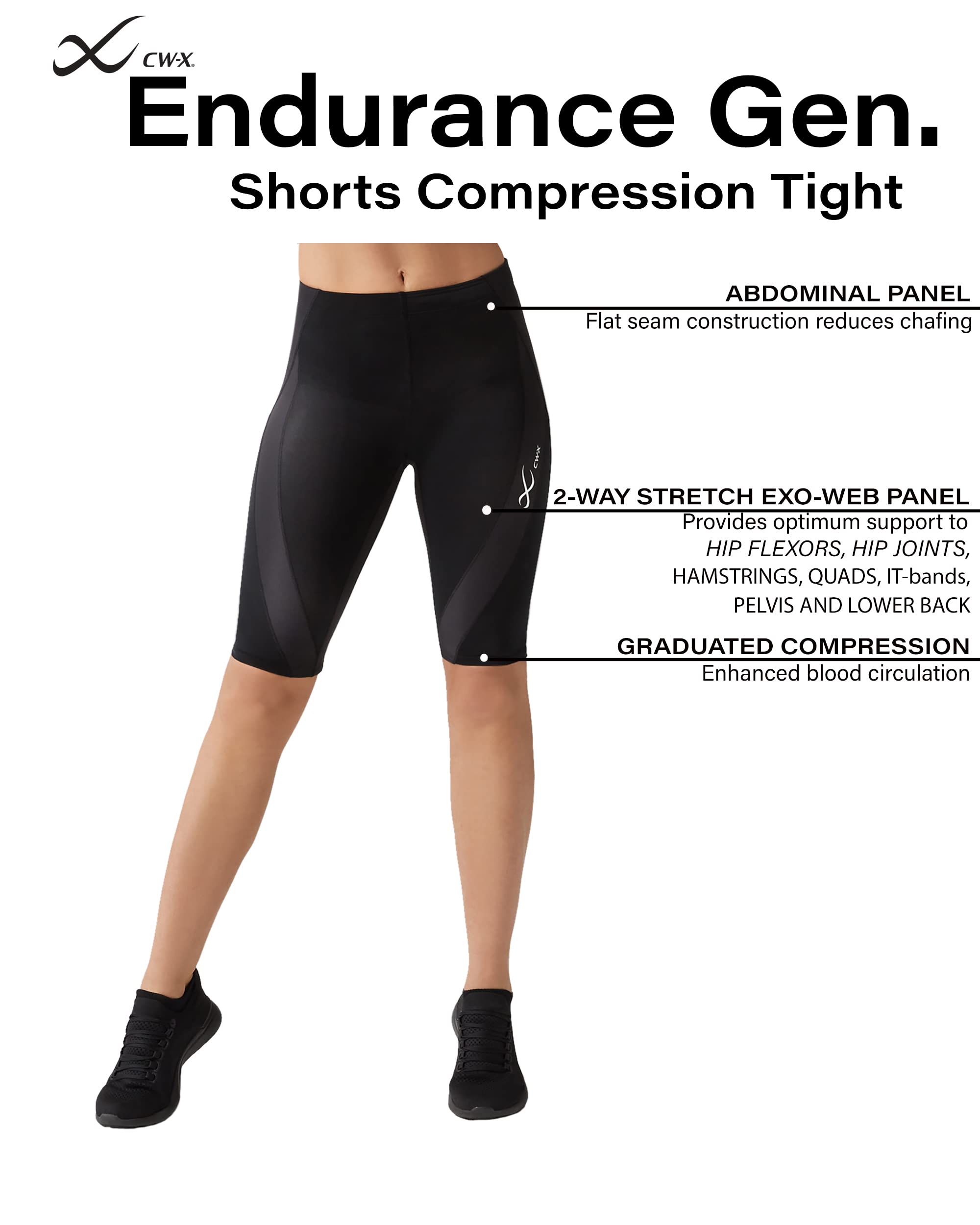 CW-X Women's Endurance Generator Compression Shorts - Muscle & Joint Support Running Shorts for Women - Perfect for Marathon Training, CrossFit & High-Impact Workouts