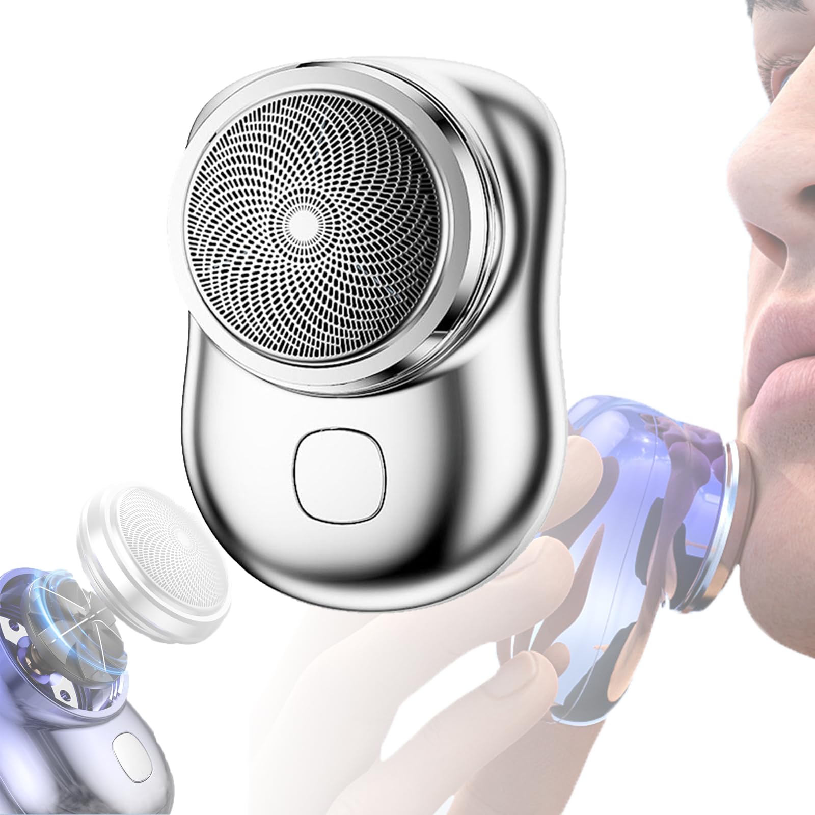 Berbiget Mini Electric Shaver - Portable Wet & Dry Shaver for Travel, Pocket Size Electric Razor for Men & Women - Perfect for Home, Office, and On-the-Go Use (Silver)