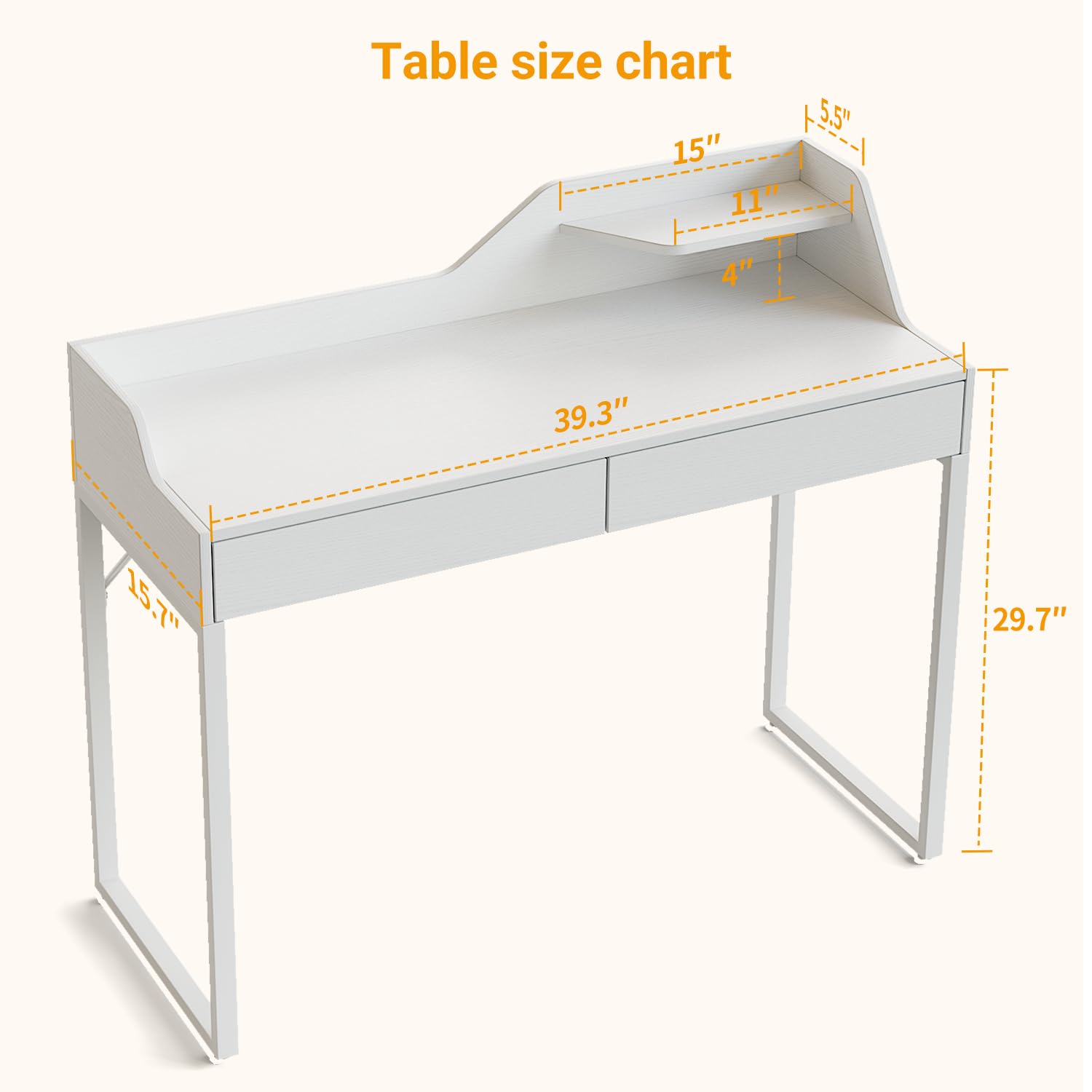 CubiCubi 40 Inch White Vanity Desk with 2 Drawers - Modern Computer Desk for Home Office, Makeup Dressing Table & Study Workstation | Perfect for Small Spaces, Bedroom, Dorm & Apartment