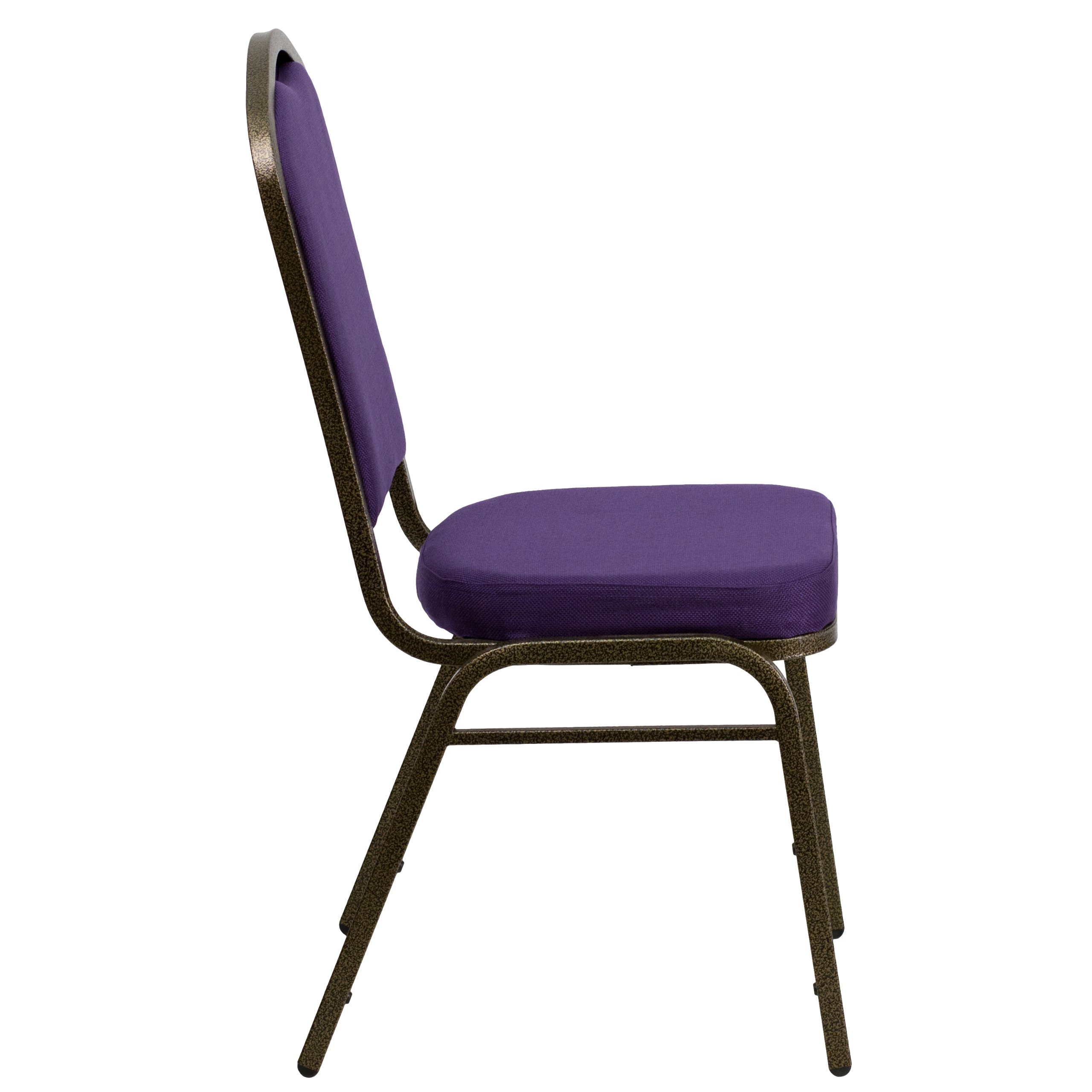 EMMA + OLIVER Crown Back Stacking Banquet Chair - Purple Fabric with Gold Vein Frame - Perfect for Weddings, Events & Home Dining Rooms
