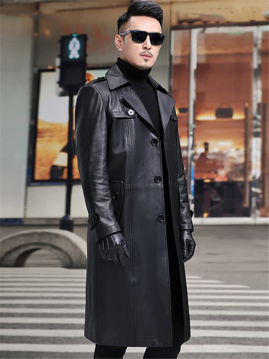 Men's Waterproof Faux Leather Blazer Jacket with Lapel & Belt - Long Sleeve Coat for Autumn & Spring | Office Wear, Casual Outfits, Date Night & Outdoor Activities