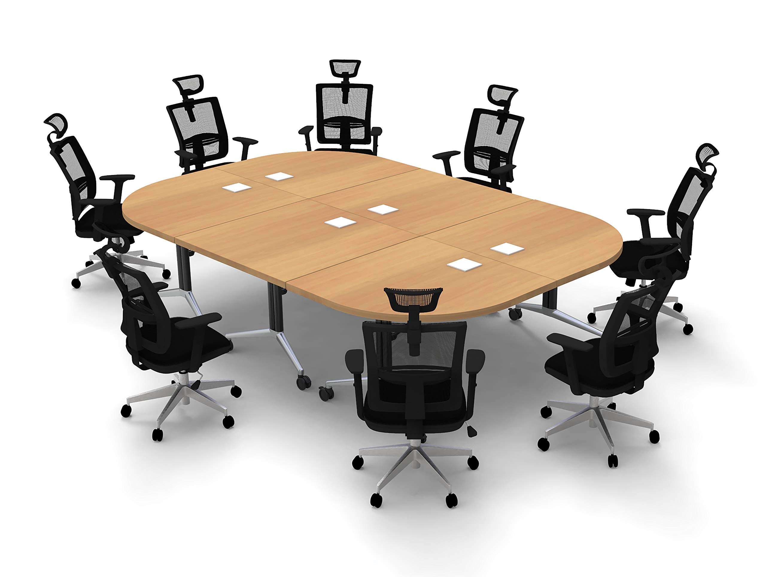 8-Person Conference Table - Foldable Beech Top with Chrome Base for Office Meetings & Seminars