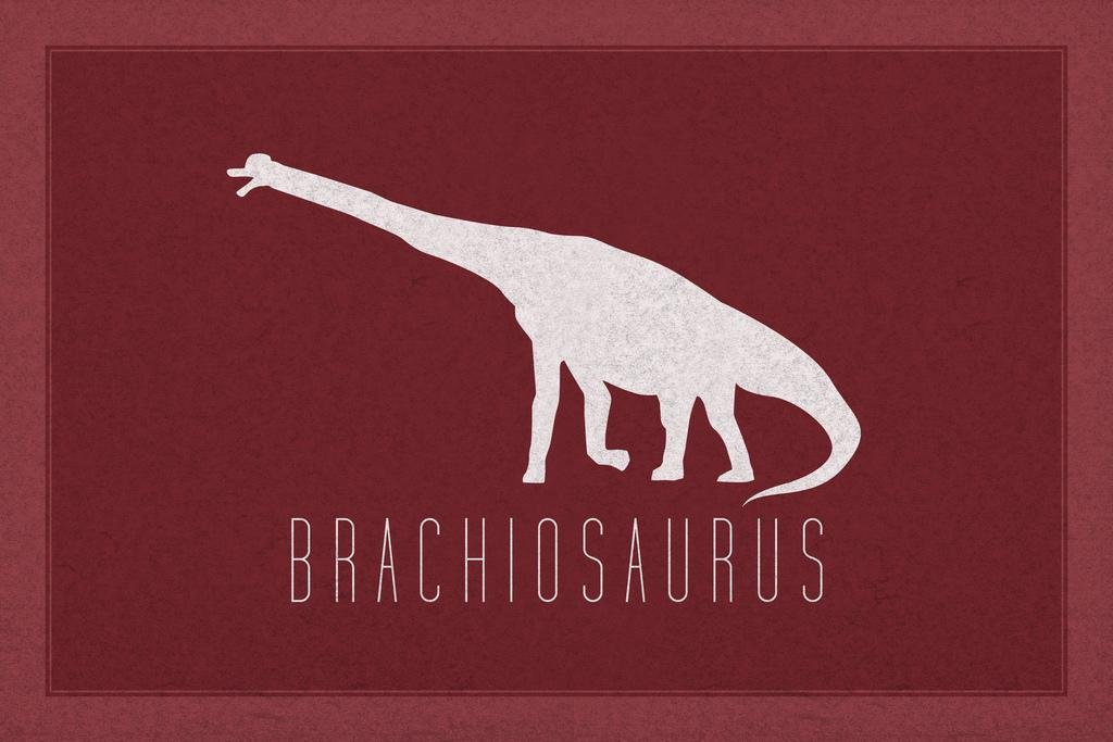 Brachiosaurus Dinosaur Wall Art Print - Maroon Dino Poster for Kids Room Decor (24x16 Inches) | Jurassic Themed Bedroom Wall Decor | Perfect for Nursery, Playroom & Classroom