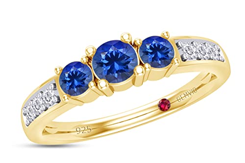 Lab Created Blue Sapphire Yellow Gold Over Silver