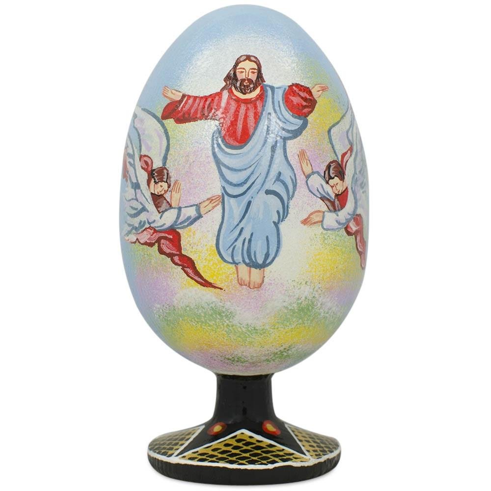 BestPysanky Hand-Painted Jesus Resurrection with Angels Wooden Easter Egg Figurine - 4.75 Inch Religious Home Decor for Easter Celebrations, Christian Gift & Spring Table Centerpiece