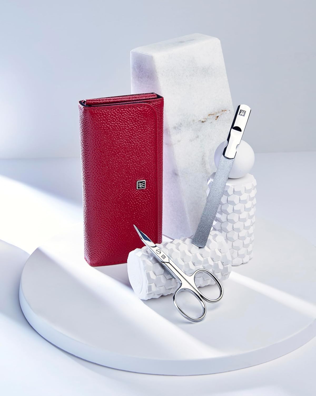 5-Piece Travel Manicure Set with Nail Clippers in Red Leather Case - Compact Nail Care Kit for Home, Office & Travel Gifts
