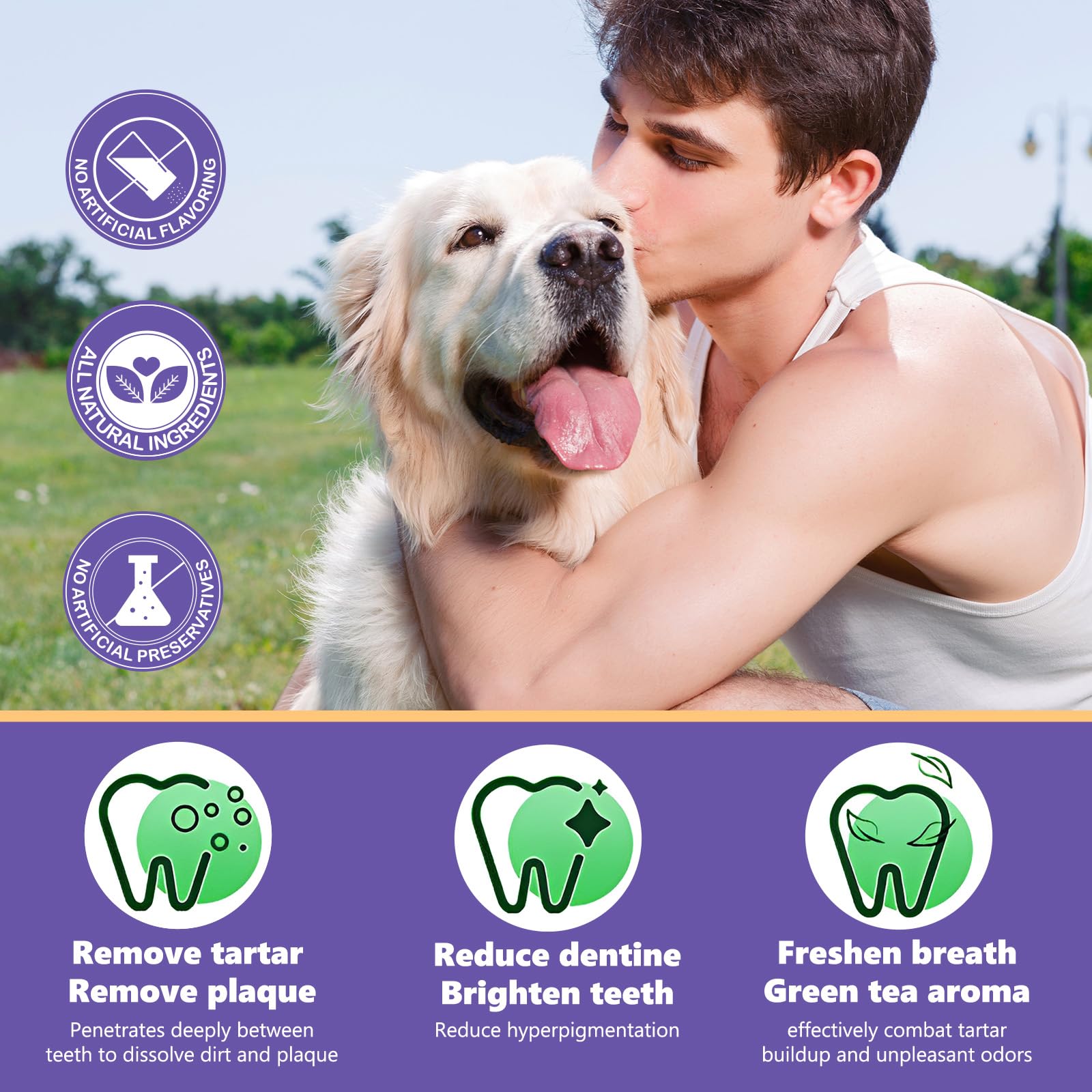 **Natural Dog Dental Powder for Fresh Breath & Teeth Cleaning - Plaque & Tartar Remover for Small, Medium & Large Dogs - Easy-to-Use Oral Care Solution for Daily Use at Home**    *(Use Case: Helps maintain your dog's dental hygiene, freshens breath, and reduces plaque buildup for healthier teeth and gums.)*