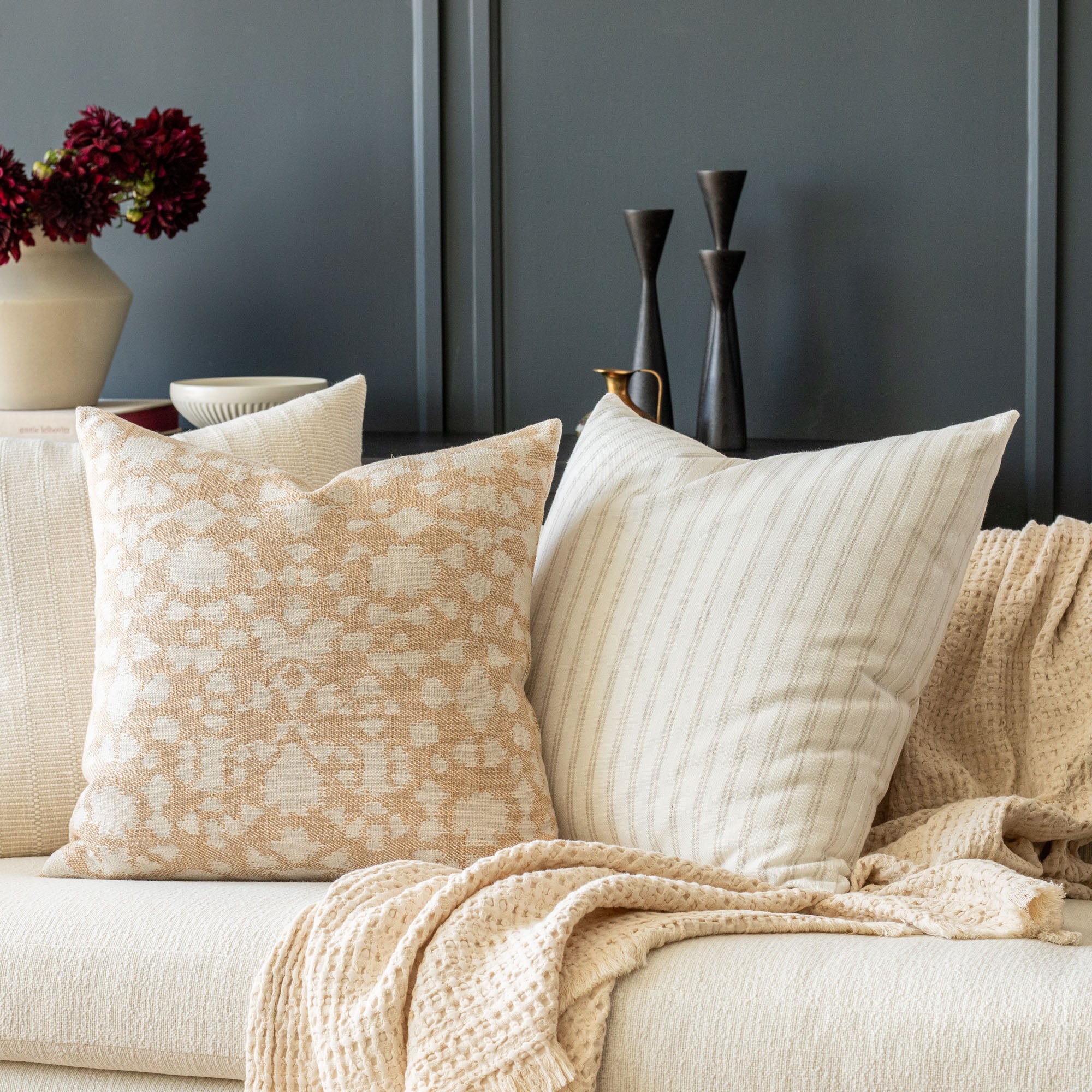 Conway Stripe 22x22 Inch Decorative Throw Pillow Cover in Parchment - Perfect for Sofa, Bed & Home Decor