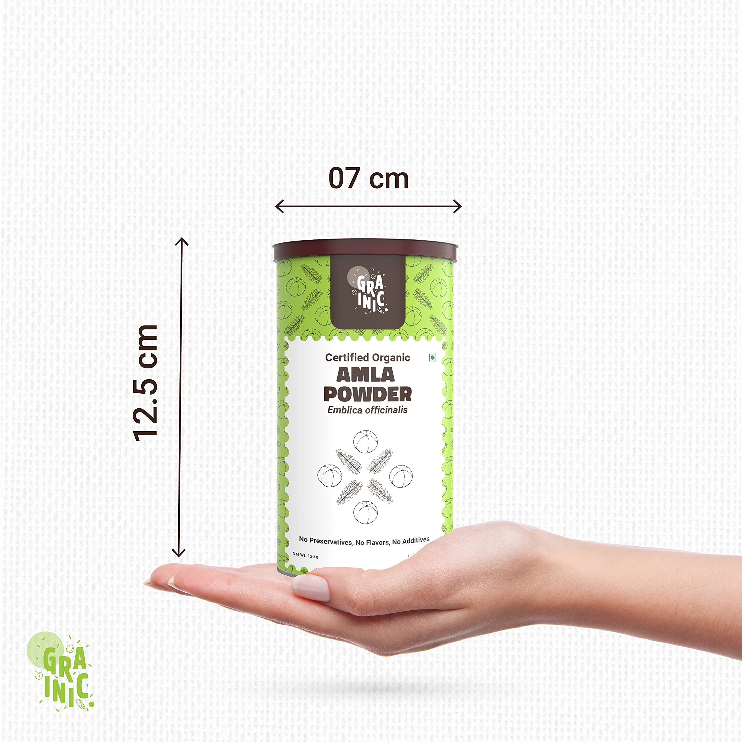 GRAINIC 100% Organic Amla Powder (Amalaki) - 120g | Natural Vitamin C Rich Superfood for Hair Growth, Skin Care & Immunity Boost - Perfect for Smoothies, Juices & Ayurvedic Recipes