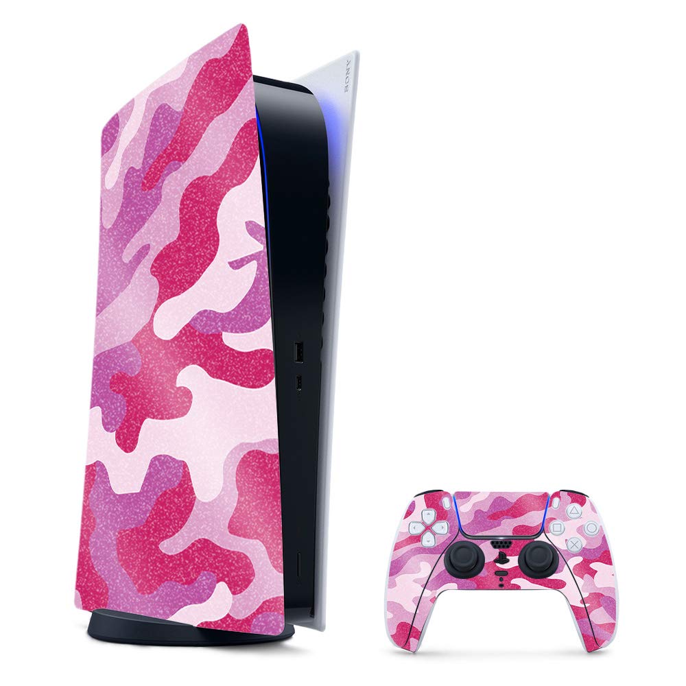 MightySkins Glossy Glitter Gaming Skin for PS5 & Playstation 5 Digital Edition - Pink Camo Design | Durable High-Gloss Glitter Protective Cover | Easy to Apply & Remove | Made in USA | Perfect for Gaming Setups, Streamer Accessories & Console Customization