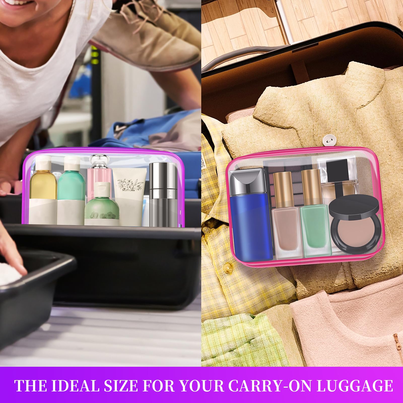 24 PCS Clear TSA Approved Toiletry Bags for Travel - Waterproof Cosmetic Makeup Organizer Pouch Set (Multicolor, Medium) | Perfect for Airports, Gym, Camping & Weekend Getaways