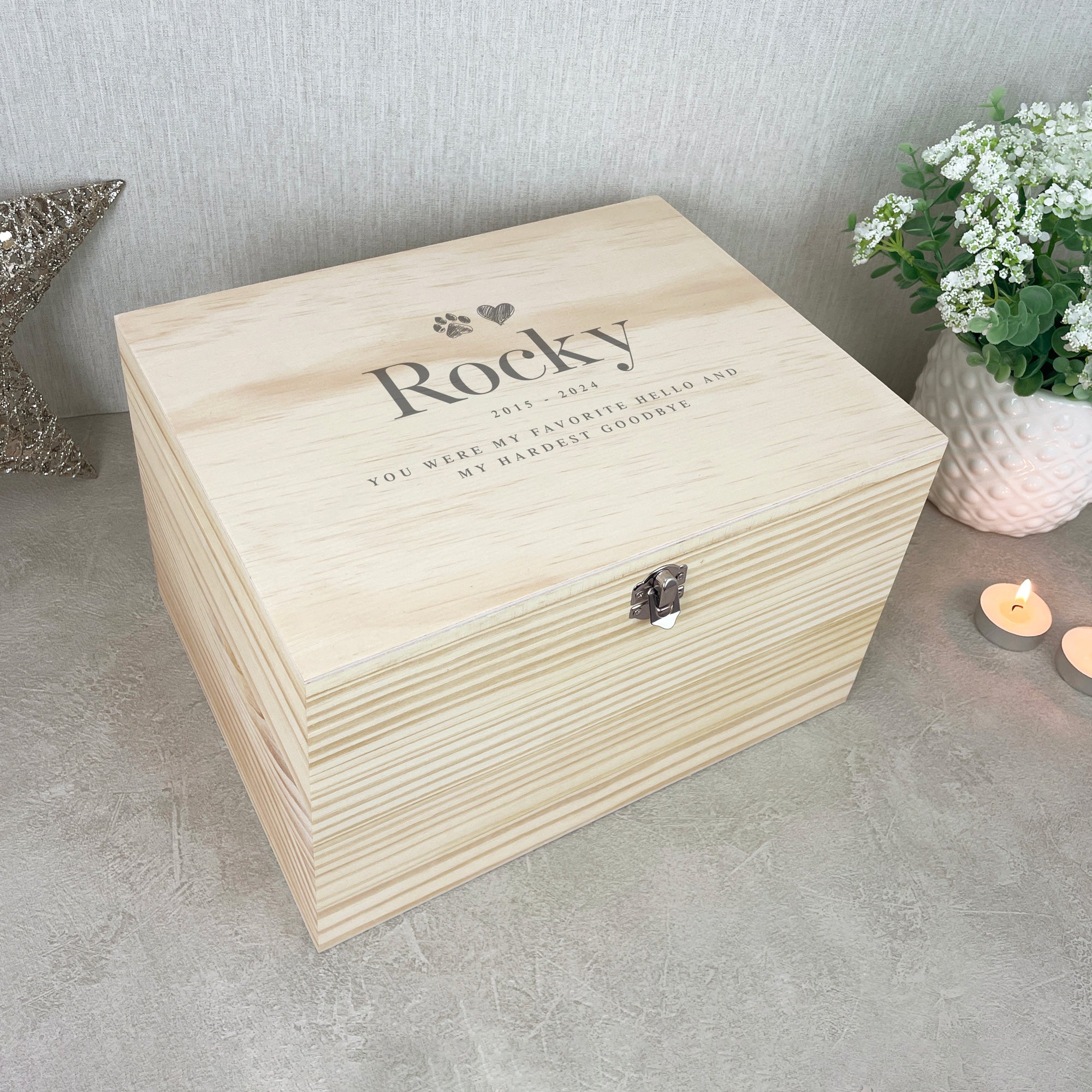 Personalized Pet Memorial Keepsake Box - Custom Sketch Engraved Wooden Urn for Dogs & Cats - 5 Sizes (16cm, 20cm, 26cm, 30cm, 36cm) - Perfect for Ashes Storage & Pet Loss Remembrance Gift