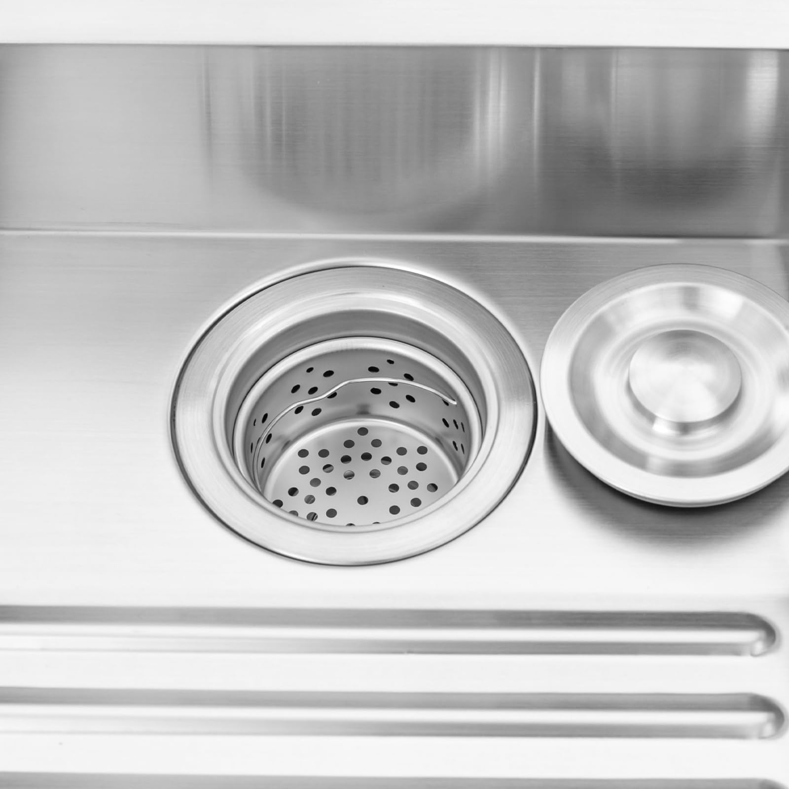 Stainless Steel Laundry Utility Sink with Washboard - 23.62 Inch Double Basin Bathroom & Utility Sink with Faucet - Easy to Clean Indoor/Outdoor Use - Perfect for Laundry Room, Basement, Garage & RV (23.62x18.89in Left Side Washboard Included)