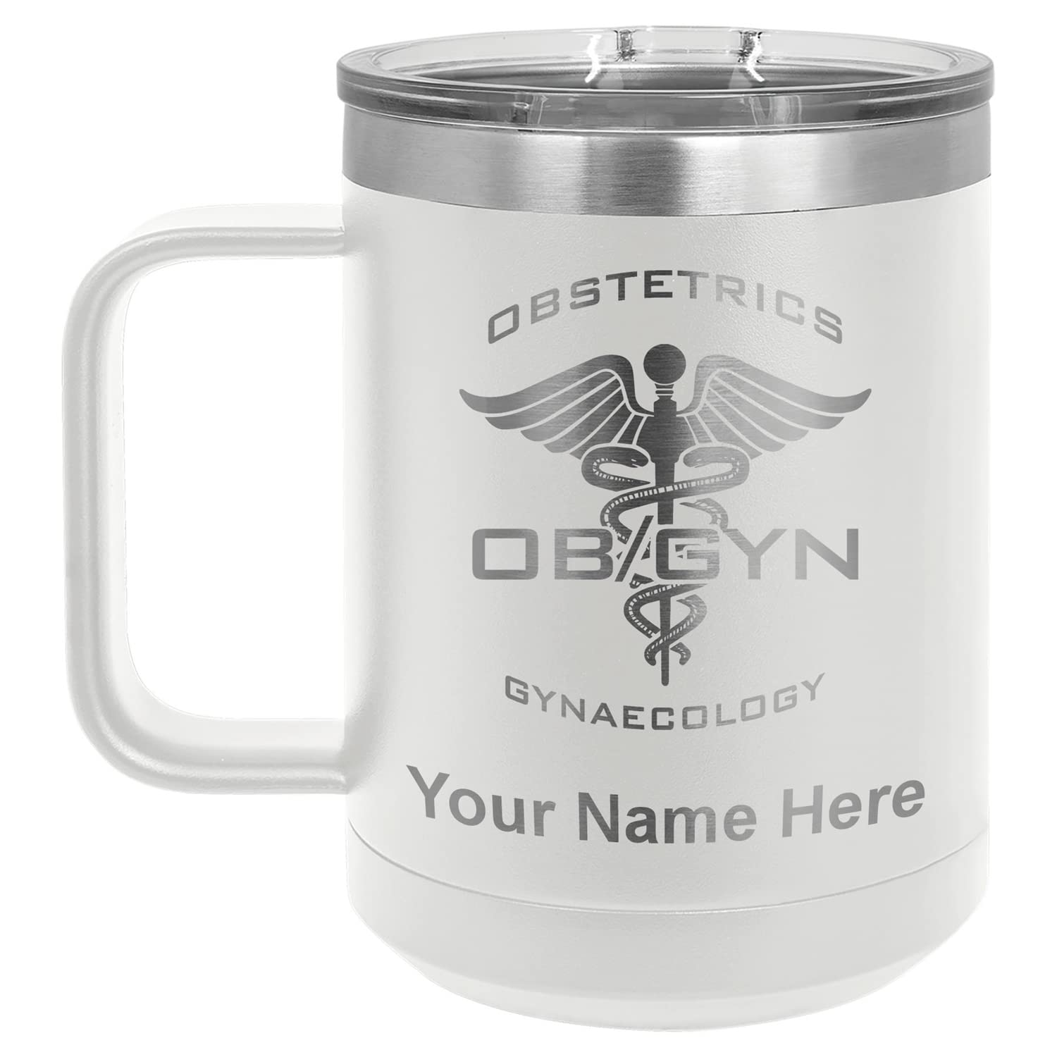 LaserGram 15oz Vacuum Insulated Stainless Steel Coffee Mug with Personalized Engraving - Perfect for OBGYN Doctors, Nurses, Medical Professionals - Ideal for Hot & Cold Beverages at Hospital, Clinic or Office (White)