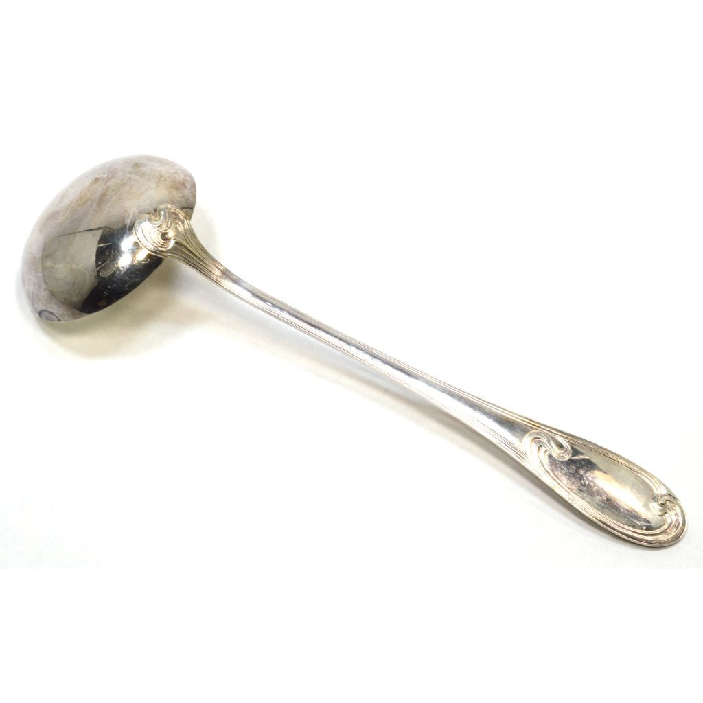 Vintage ERCUIS Silver Plated French Soup Ladle with Wave Pattern - Elegant Serving for Fine Dining & Special Occasions