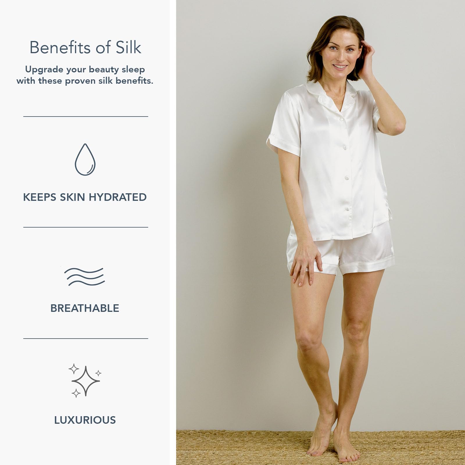 Fishers Finery Women's 100% Mulberry Silk Short Pajama Set - Soft & Breathable Short Sleeve Sleepwear for Summer Nights & Lounge Wear
