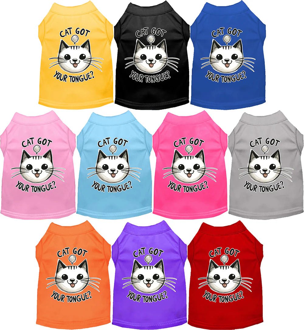 Funny Cat Got Your Tongue Screen Print Dog T-Shirt - Multiple Colors for Small & Large Dogs - Perfect for Pet Parties & Playdates