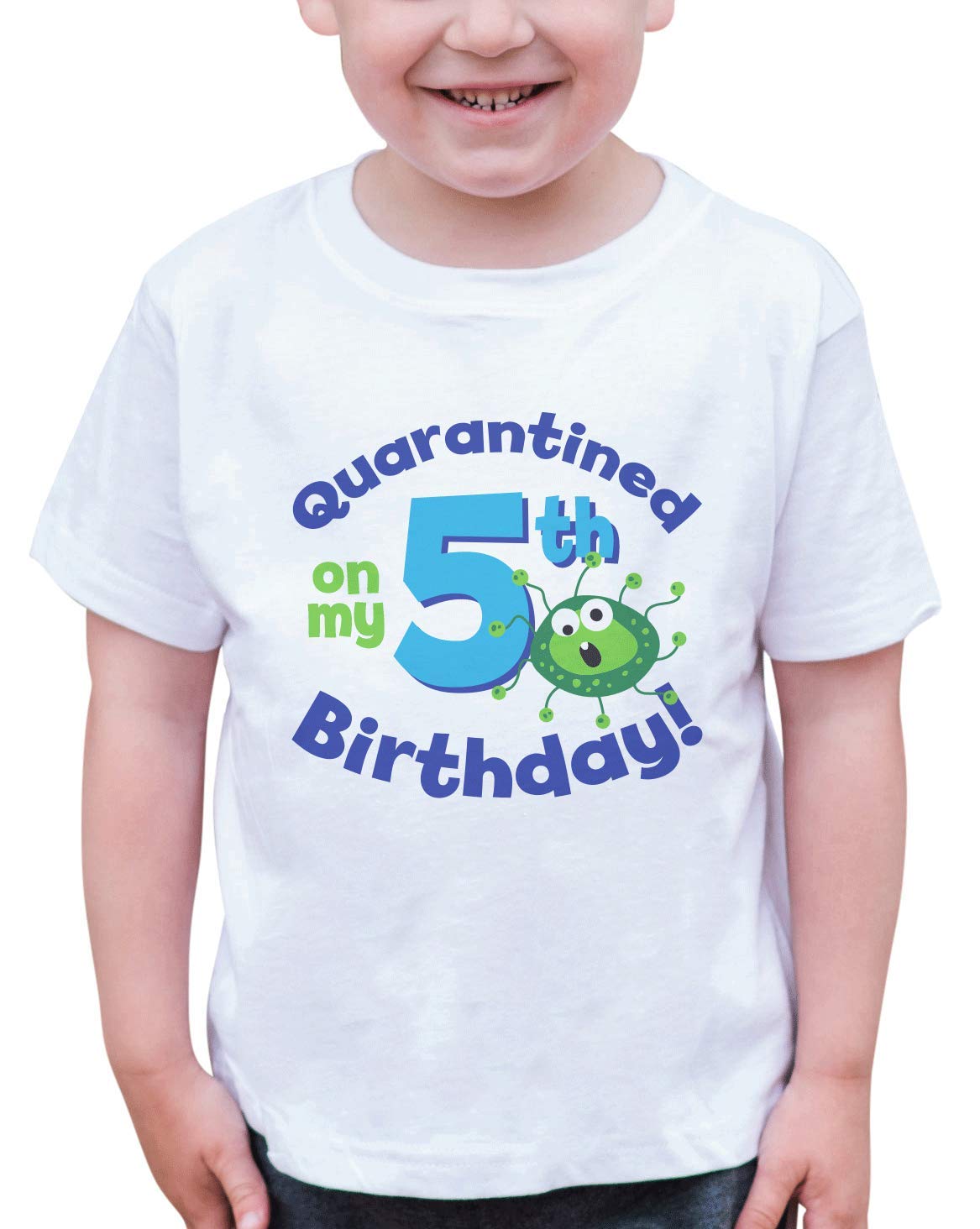 7 Ate 9 Apparel Kids' 5th Birthday T-Shirt - Funny Quarantine Germ Protection Shirt for Boys & Girls - Perfect for Birthday Parties, School Events & Family Gatherings