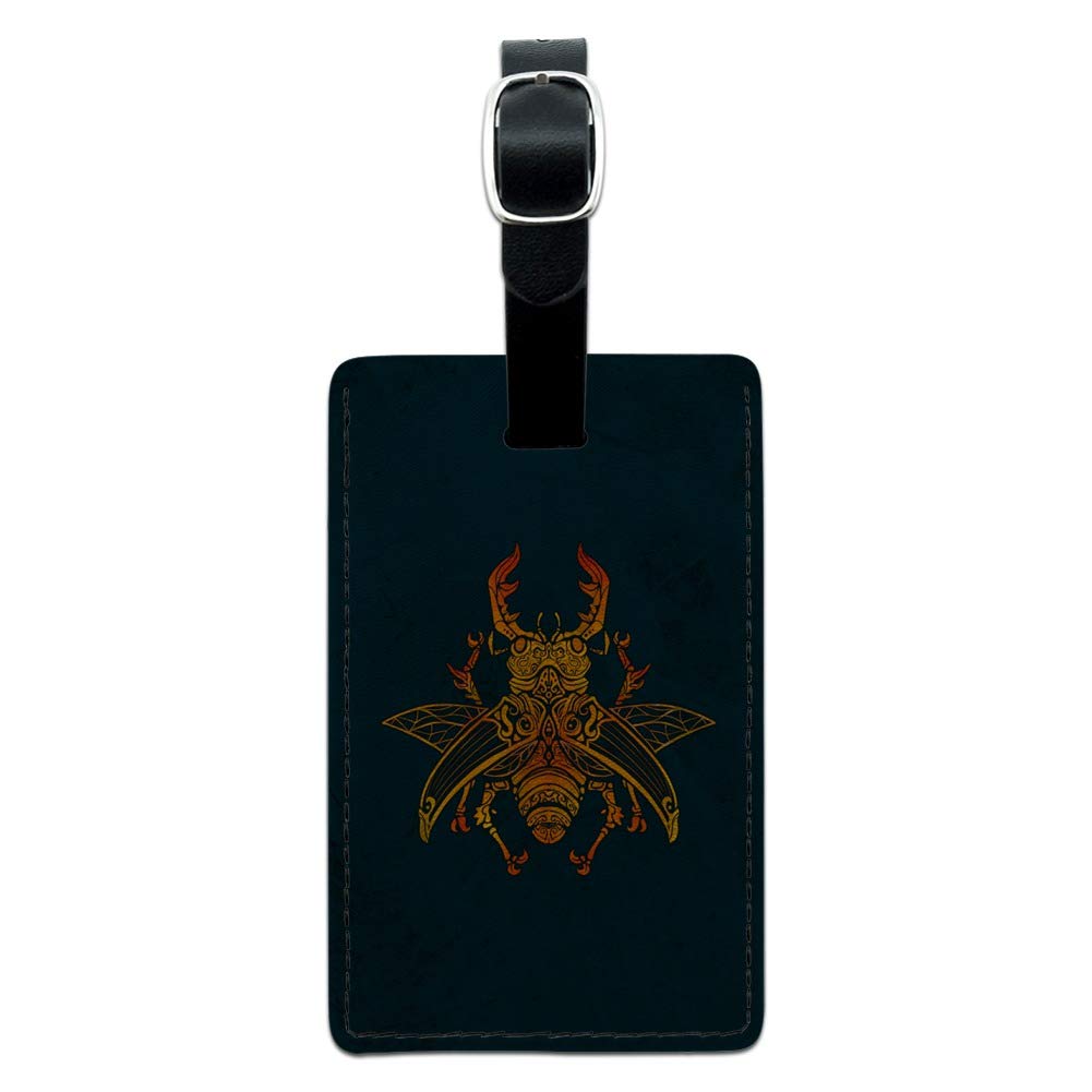 Steampunk Stag Beetle Leather Luggage Tag - Vintage Rectangle ID Card Holder for Suitcases, Carry-On Bags & Travel Accessories | Perfect for Airports, Business Trips & Unique Gift Ideas
