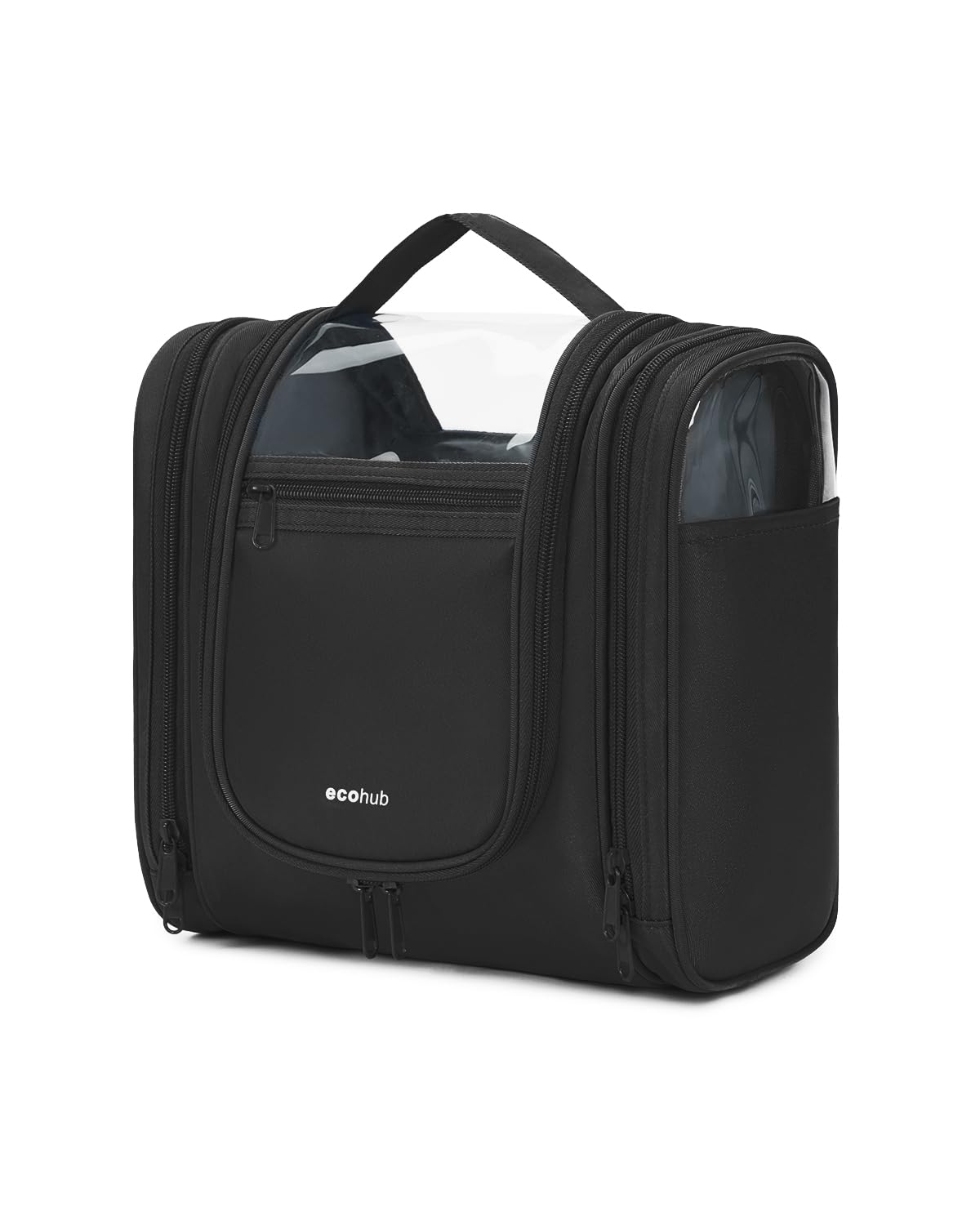 ECOHUB Hanging Travel Toiletry Bag for Women - Waterproof Makeup Organizer with Full-Size Containers - Perfect for Vacation, Business Trips & Gym Essentials (Black, Patent Pending)