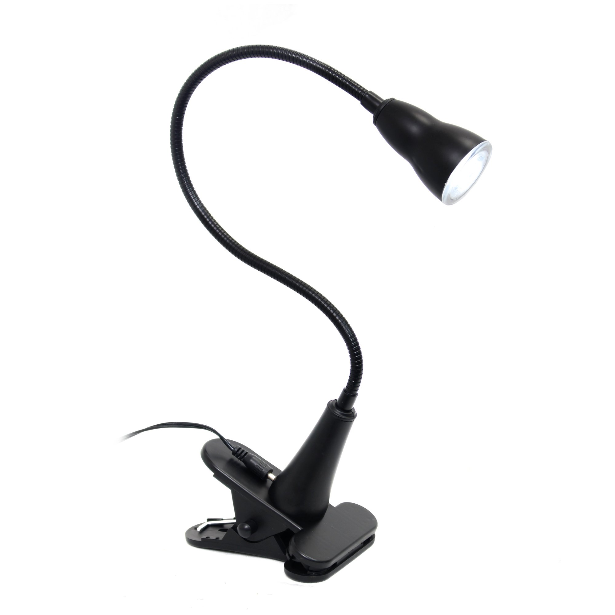 Simple Designs LD2015-BLK 1W LED Gooseneck Desk Lamp with Flexible Clip - Black | Adjustable Task Light for Reading, Studying, Office & Nightstand Use