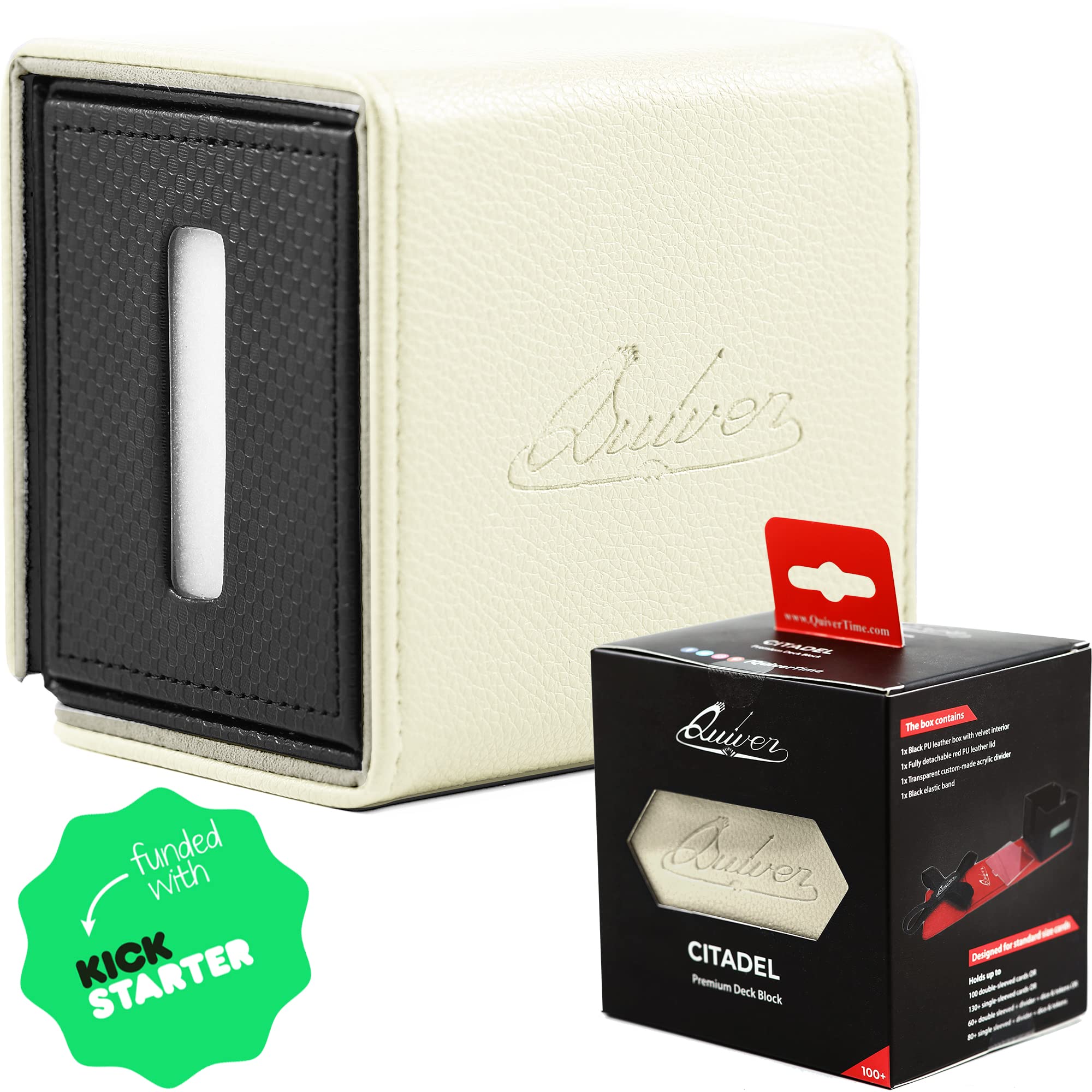 Quiver Time White Citadel Deck Block - 100+ Commander MTG Deck Box for Trading Cards | Premium Card Storage for MTG, Dice & Tokens with Custom Dividers | TCG Organizer for Game Nights & Travel