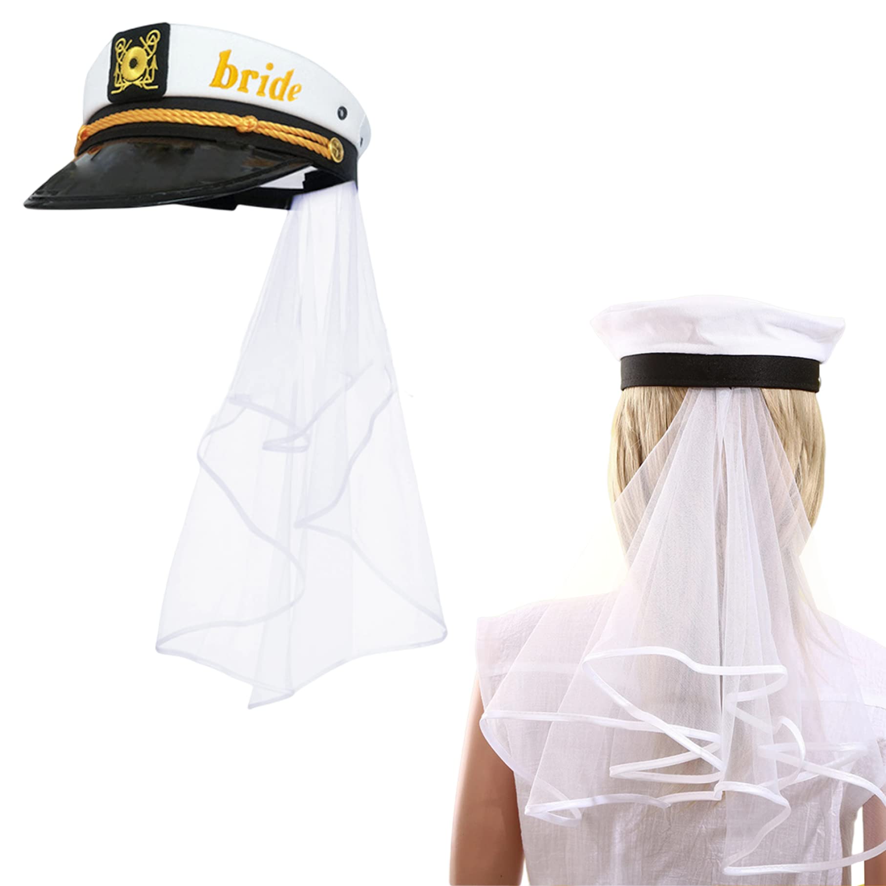 Captain Hat with Veil - Navy Blue Marine Wedding Hat for Brides, Bachelorette Parties & Hen Nights | Stylish Boating Accessory for Bridal Showers, Nautical Themed Events & Costume Parties