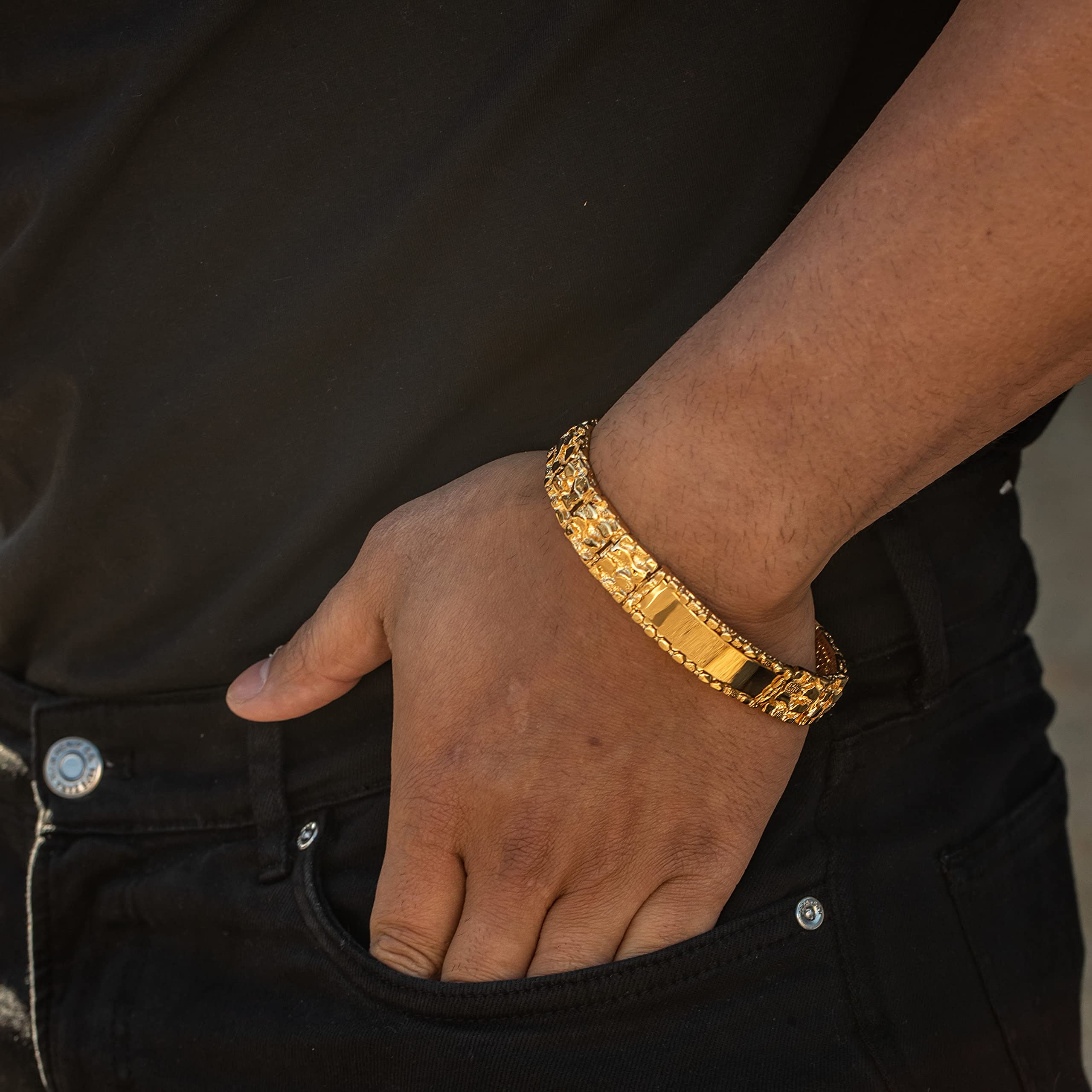 LIFETIME JEWELRY 24k Real Gold Plated Nugget ID Bracelet for Men & Women - Perfect for Gifts, Anniversaries & Everyday Wear