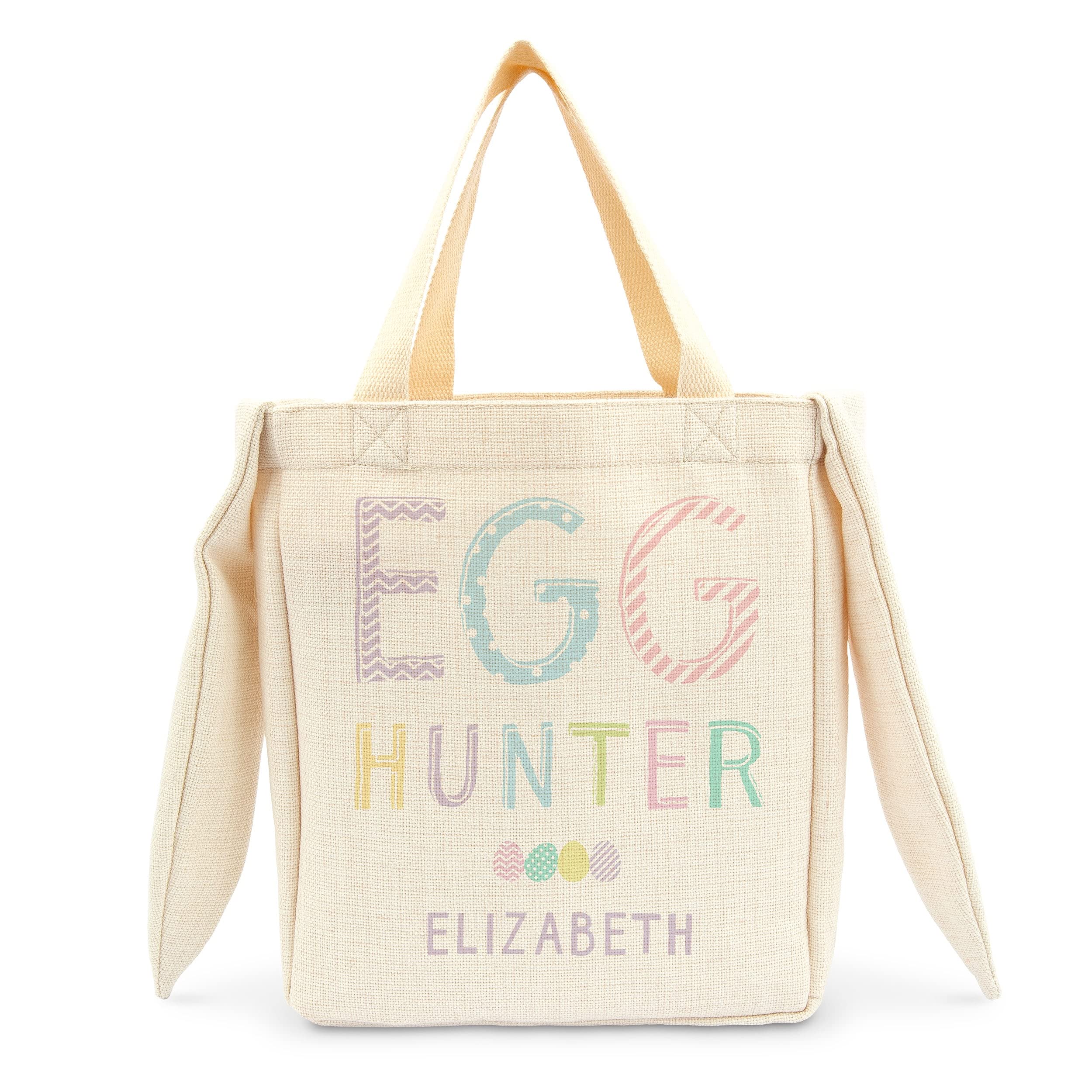 Customizable Easter Bunny Ears Canvas Tote Bag for Egg Hunting - Personalized Fabric Basket for Easter Celebrations, Spring Festivals & Kids' Easter Party Favors