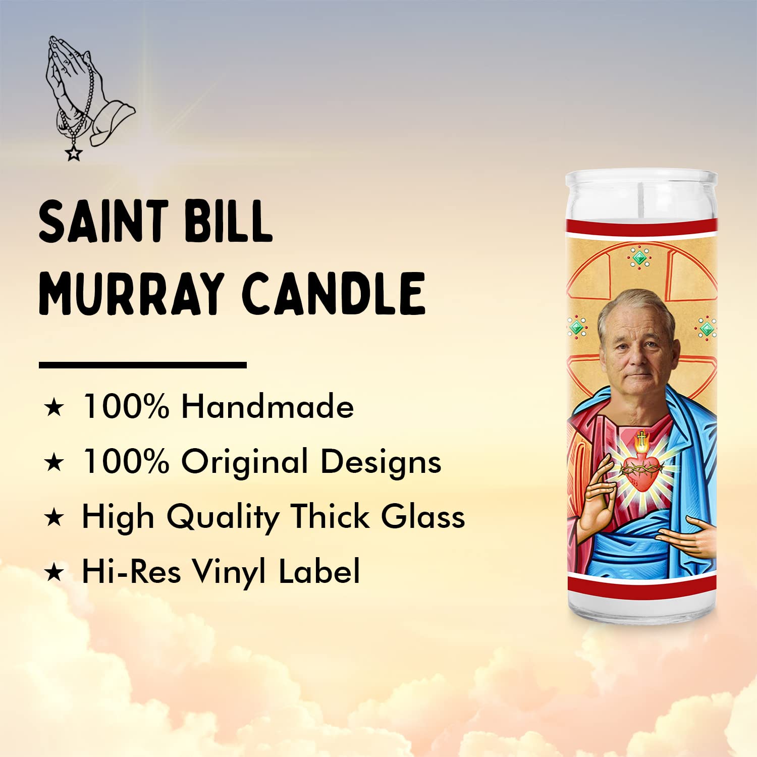Murray Funny Gift Candle - 8 Inch Glass Prayer Votive Candle Handmade in USA - Perfect for Celebrity Actor TV Show Movie Fans - Great for Home Decor, Gifts & Relaxation