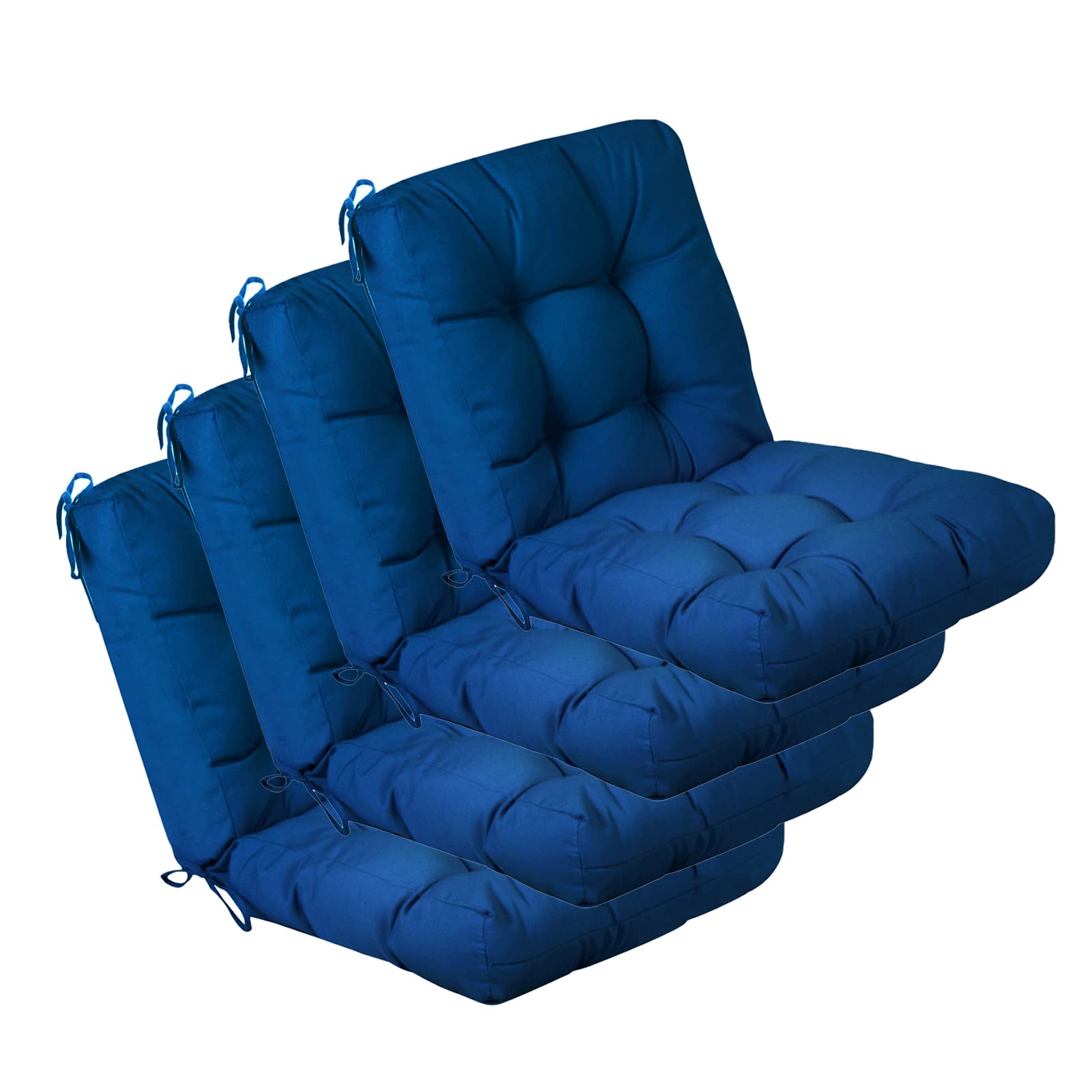 QILLOWAY Outdoor Chair Cushions - 4-Pack Tufted Seat & Back Pillows for Patio Furniture, Spring Summer Seasonal Replacement (Royal Blue) - Perfect for Garden, Deck, Poolside & Outdoor Lounging