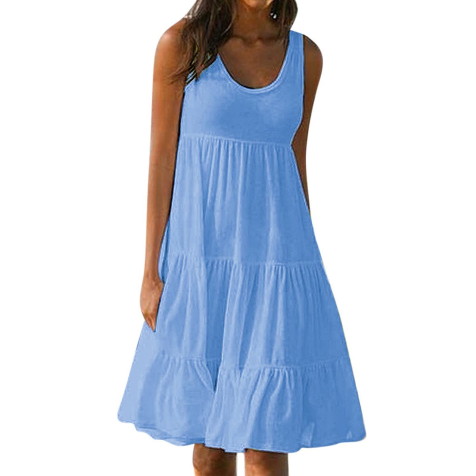 Women's Casual Summer Dress 2022 - Round Neck Solid Color Swing Beach Dress for Cocktail Party & Vacation | Flowy Boho Maxi Dress for Beach, Travel, and Outdoor Events