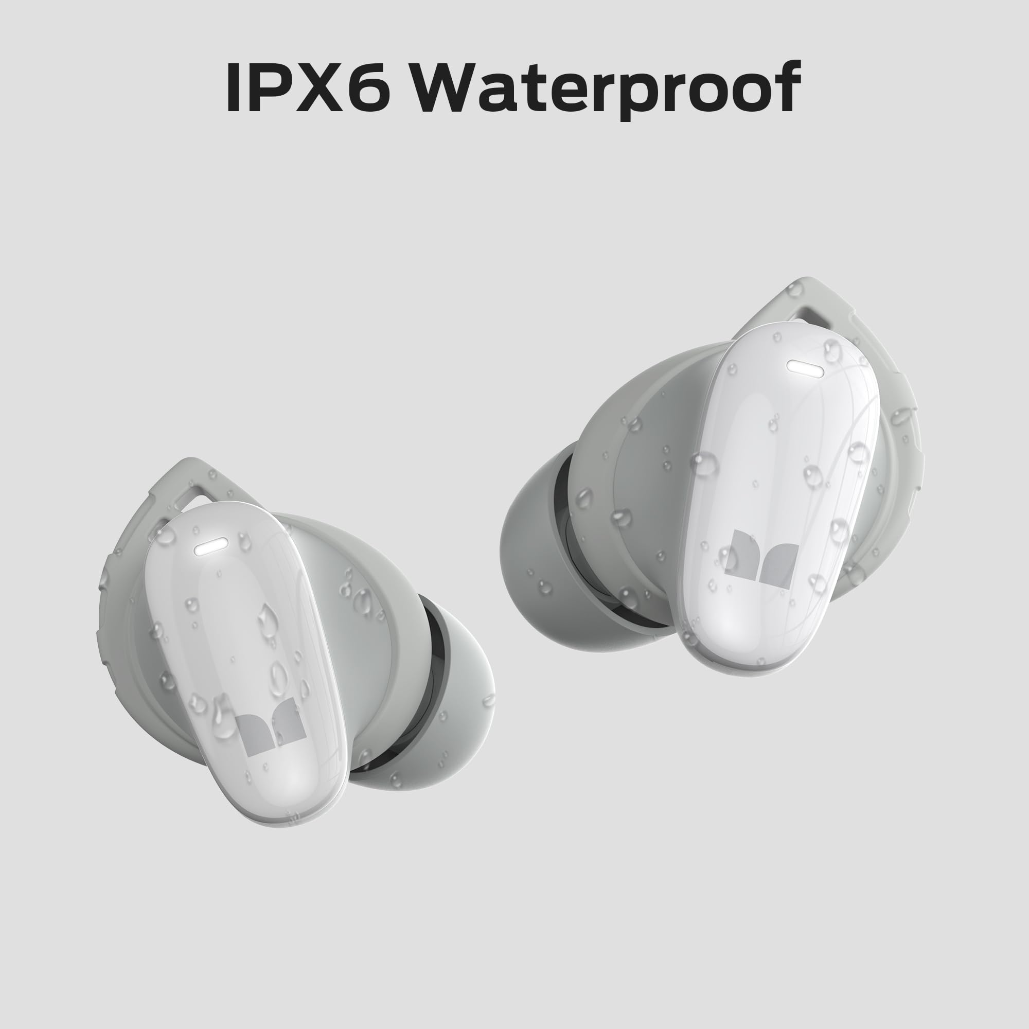 Monster N-Lite 206 Wireless Bluetooth Earbuds - Bluetooth 5.4 in-Ear Headphones with Built-in Mic, Touch Control, USB-C Fast Charging, IPX6 Waterproof, 25H Playtime (White) - Perfect for Gym, Running, Travel & Workouts