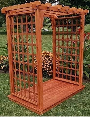 Amish-Made Lexington Style Cedar Arbor with Deck - 4' Wide Walkthrough, Unfinished Wood Garden Arch for Outdoor Weddings & Backyard Landscaping