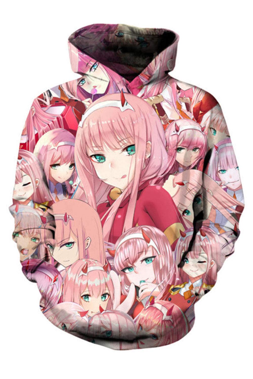 Zero Two Cosplay Hoodie - 3D Printed Anime Zip Up Sweatshirt | Casual Cosplay Costume | Perfect for Conventions, Halloween & Anime Events